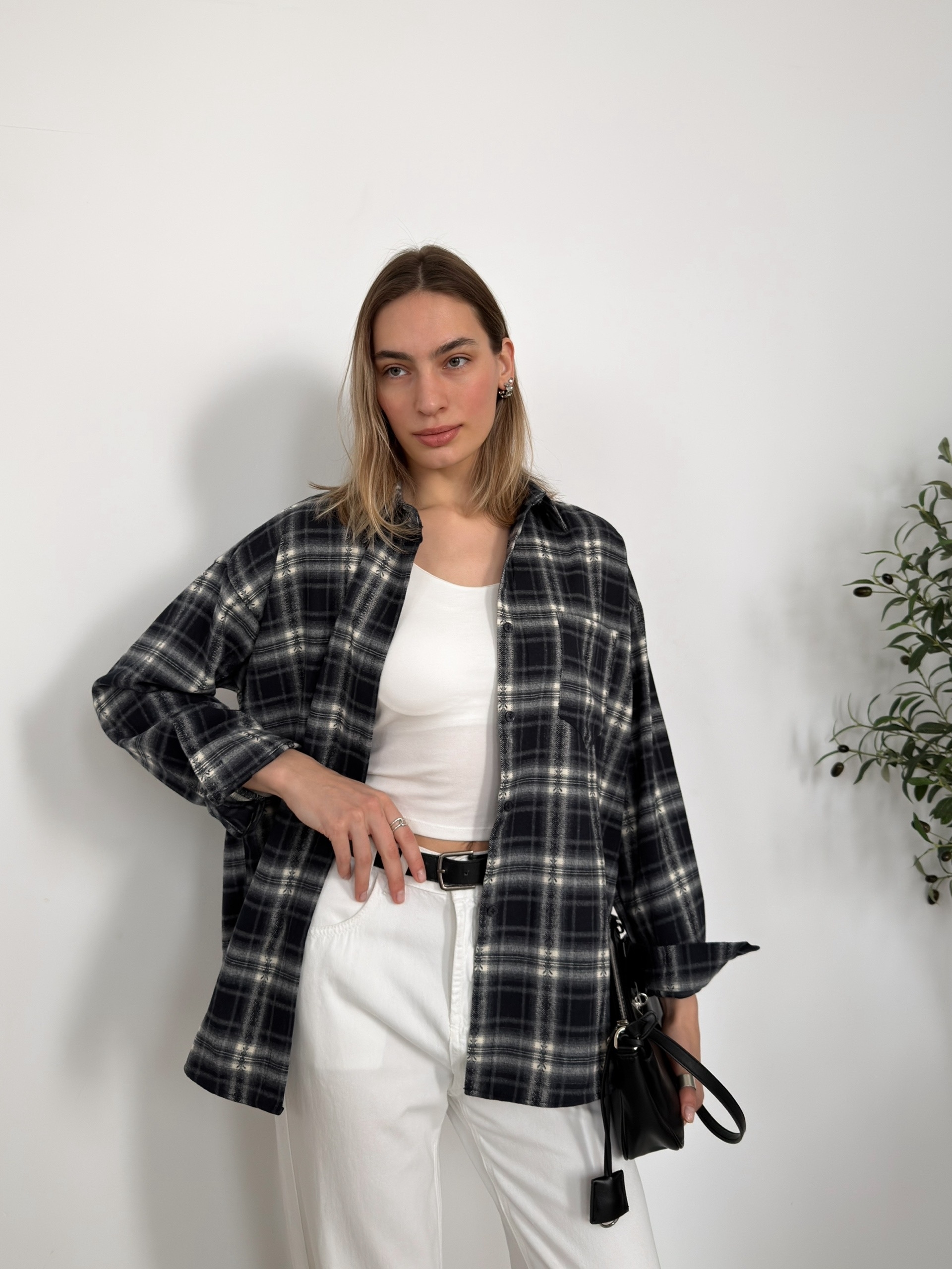 Рубашка W2122 в клетку+узор кармашек на груди