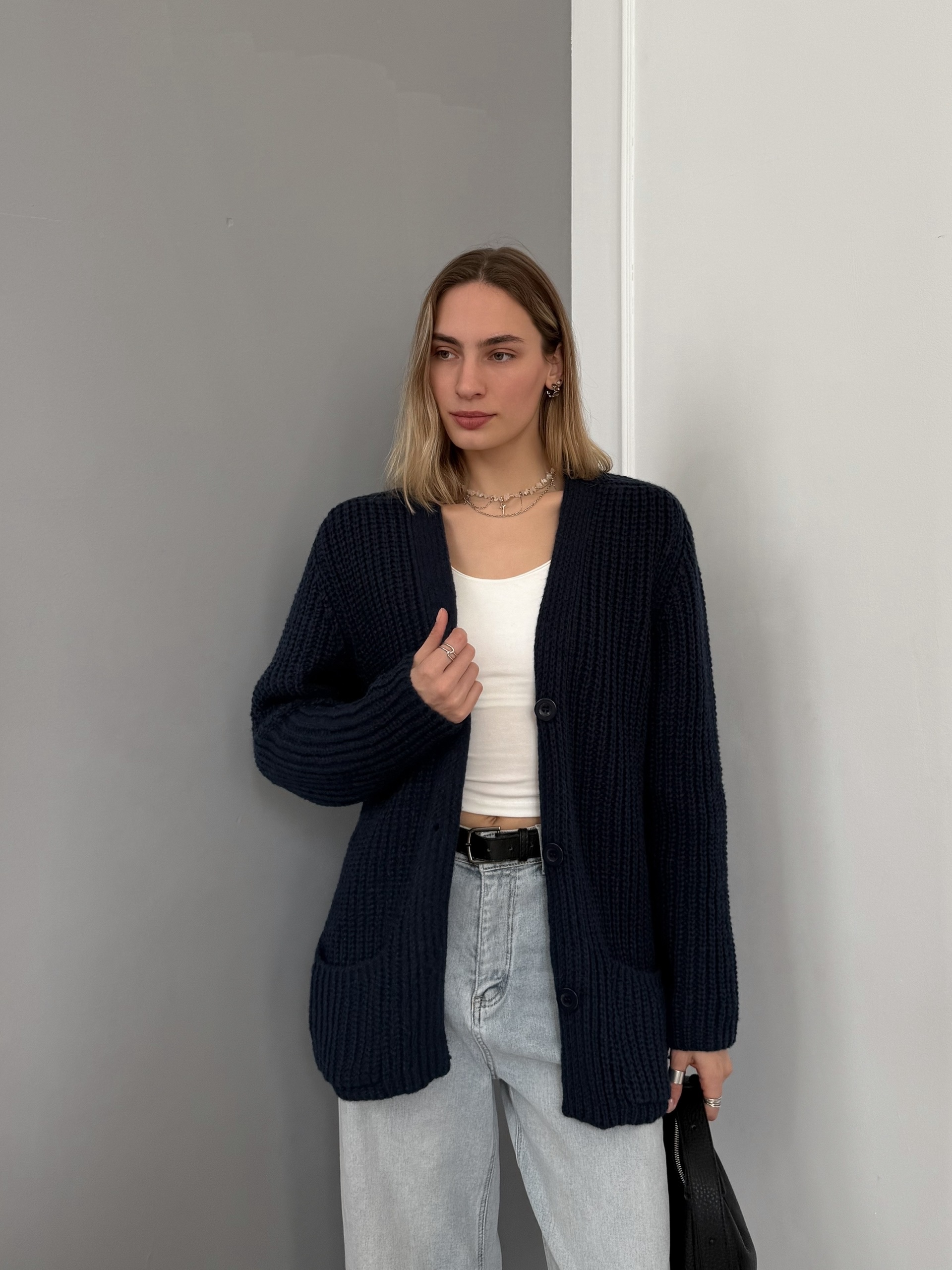 Кардиган Zara 90128 два кармана крупная вязка