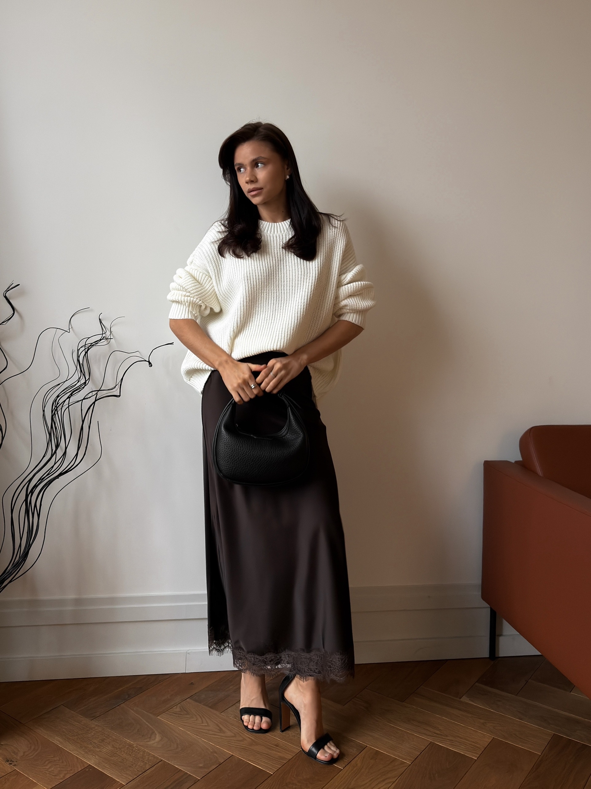 Юбка AZIZA 0181 атлас кружево+резинка