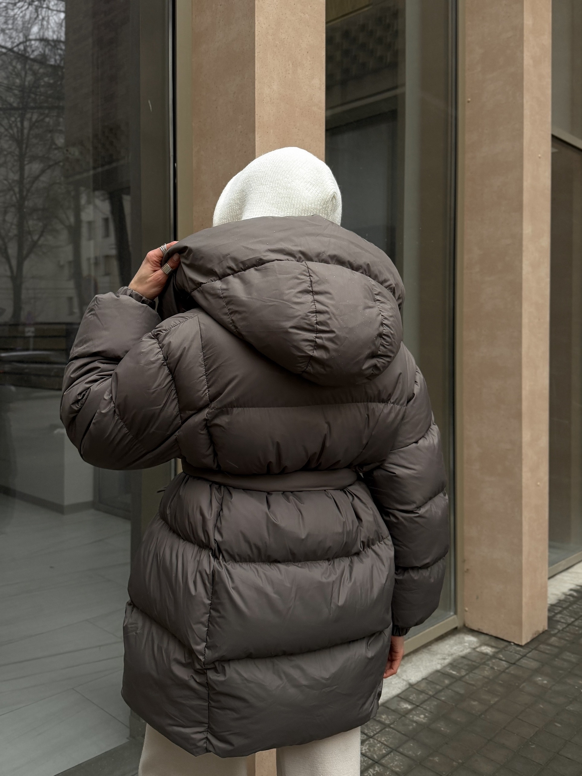 Куртка H 8159 средняя длина с поясом