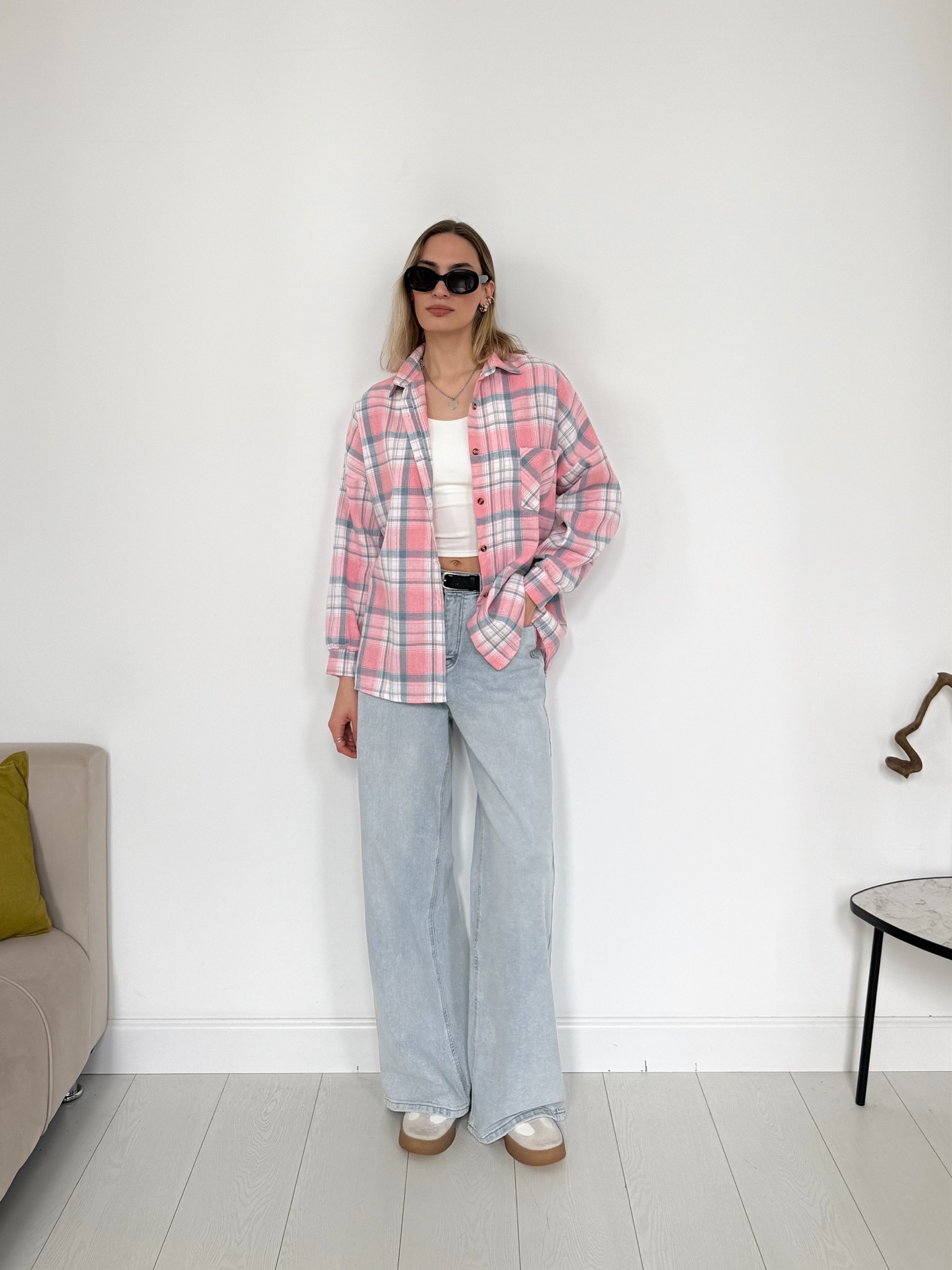 Рубашка Korea 601 клетка карман на груди