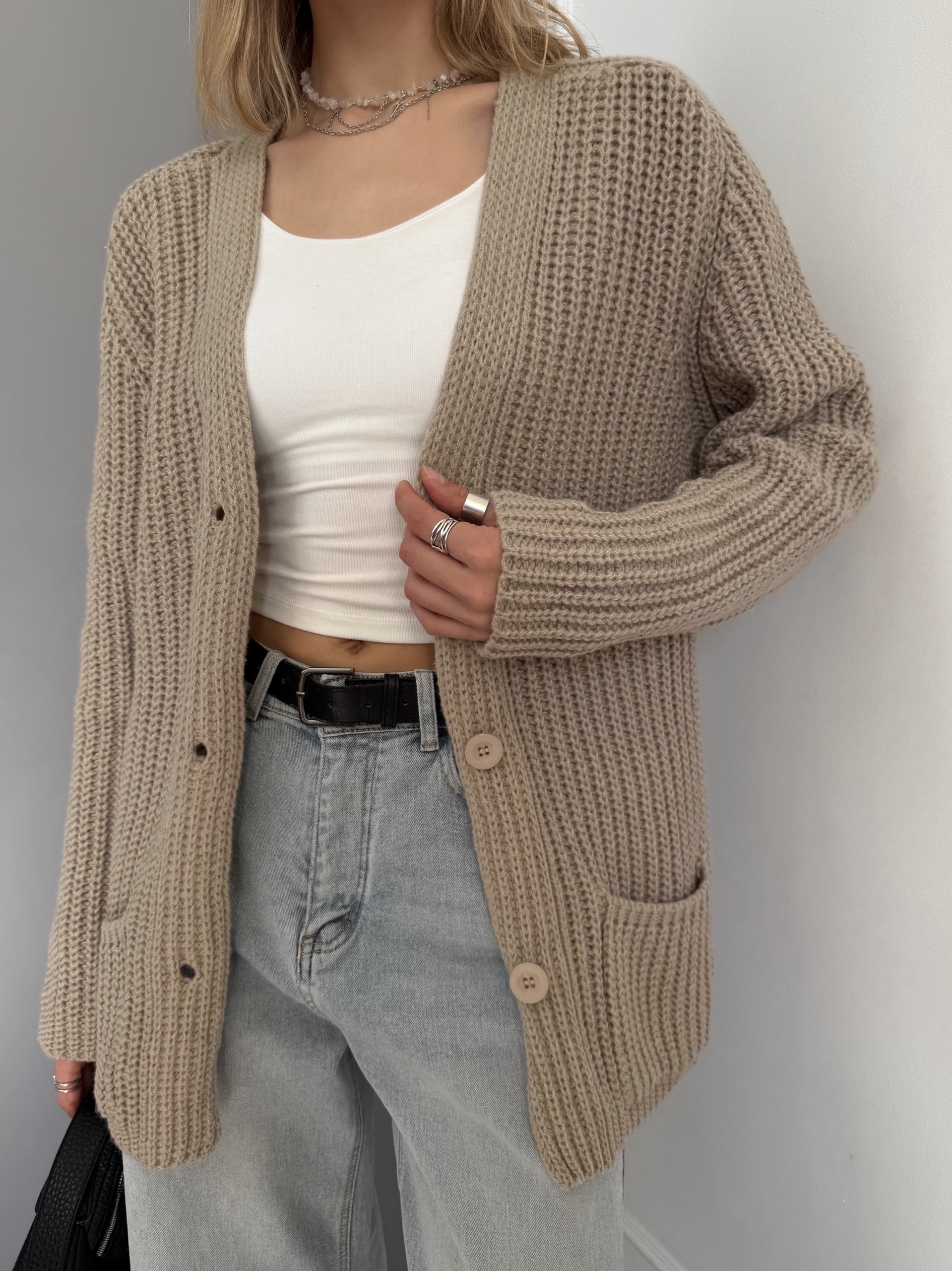 Кардиган Zara 90128 два кармана крупная вязка