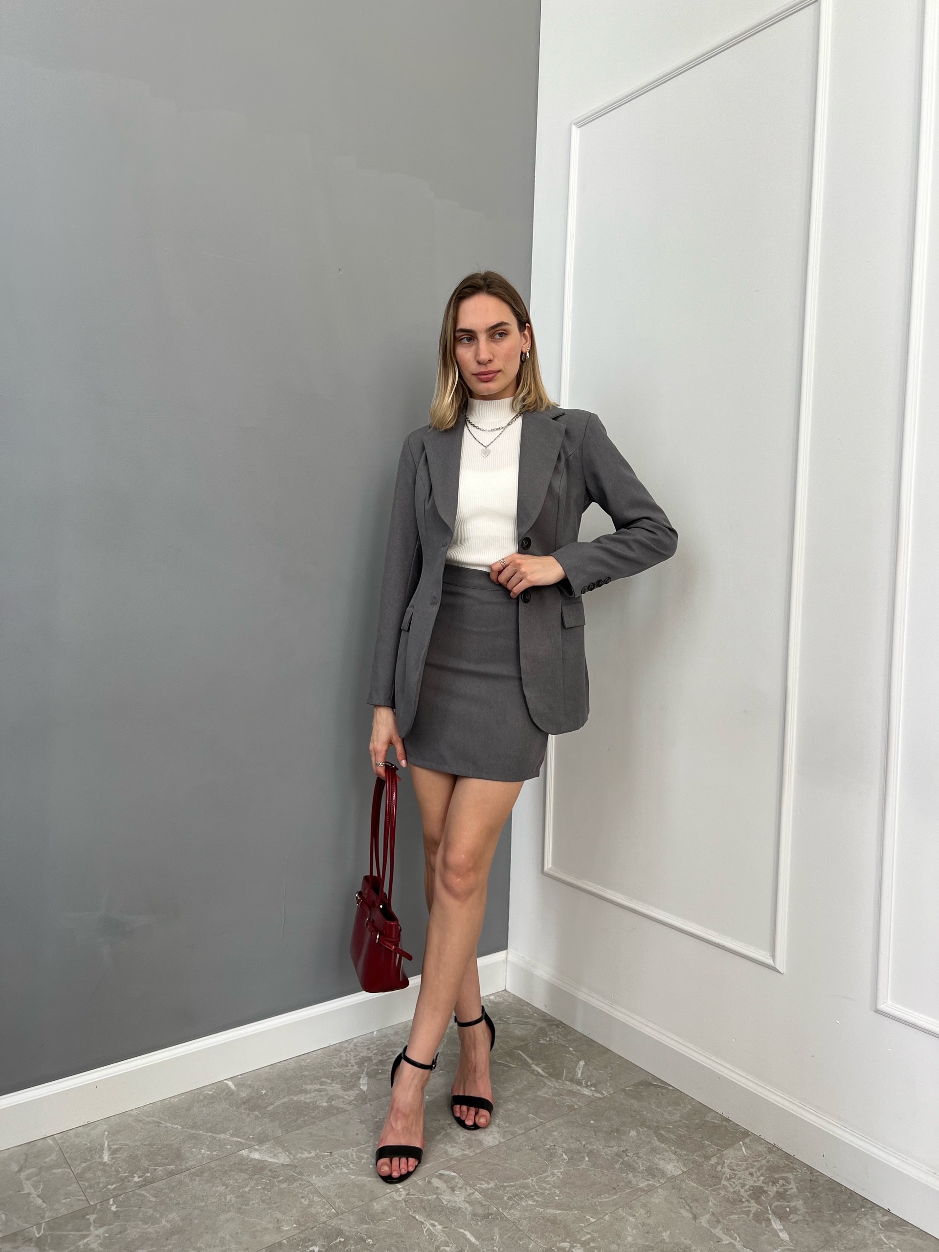 Костюм JR brand приталеный жакет+юбка мини