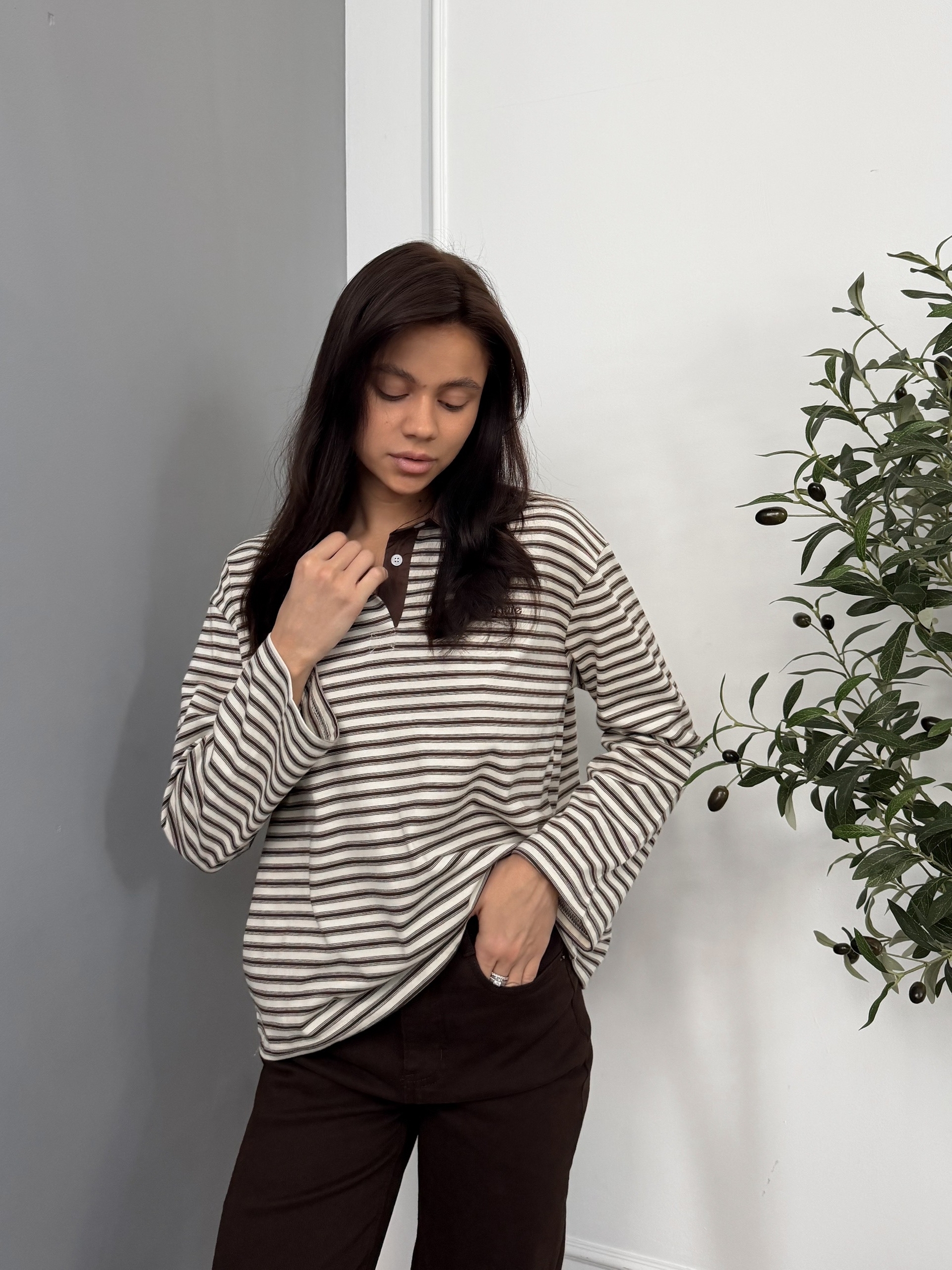 Лонгслив полоска W6779 WG