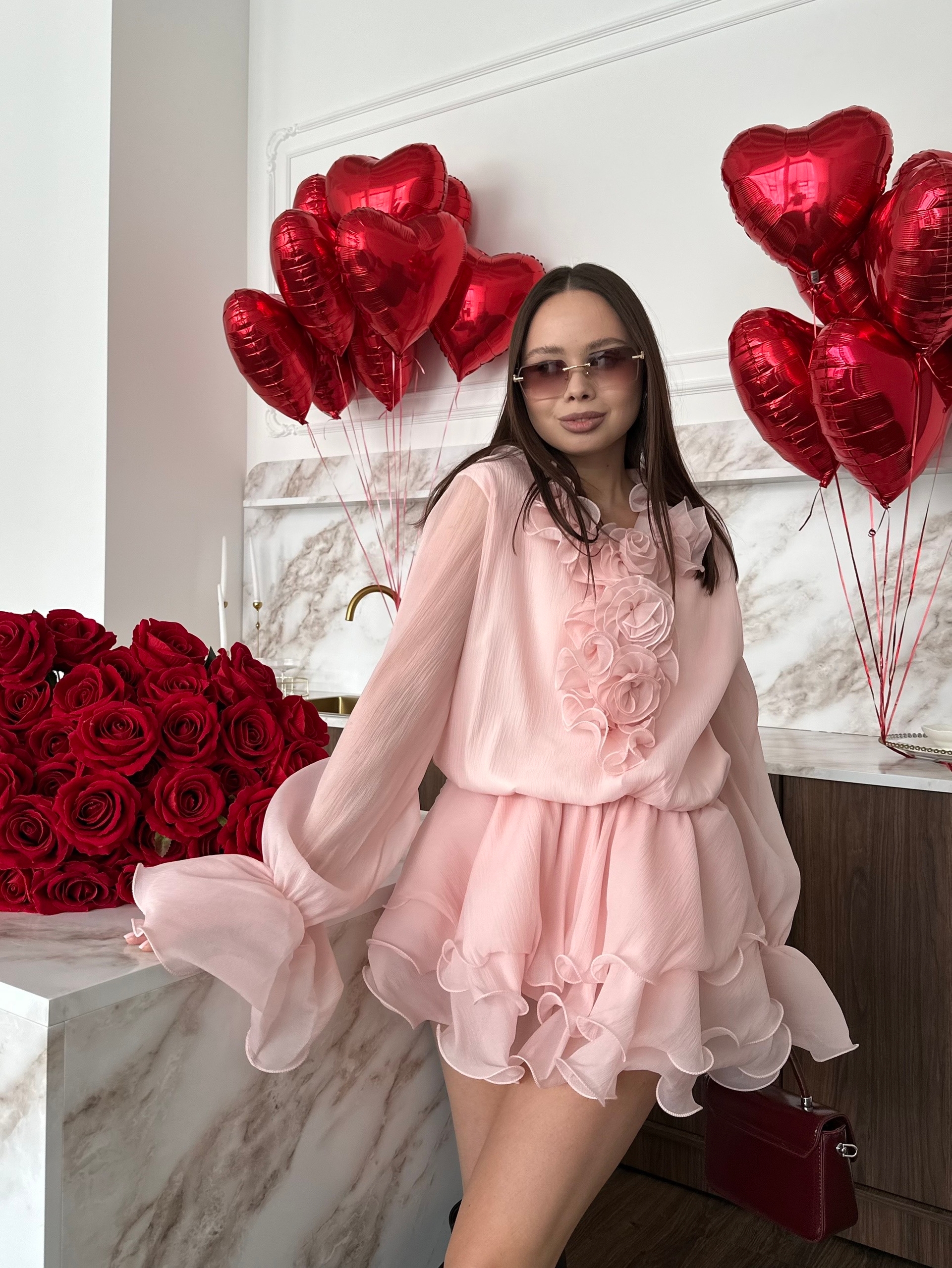 Платье Annshop рюши+розы