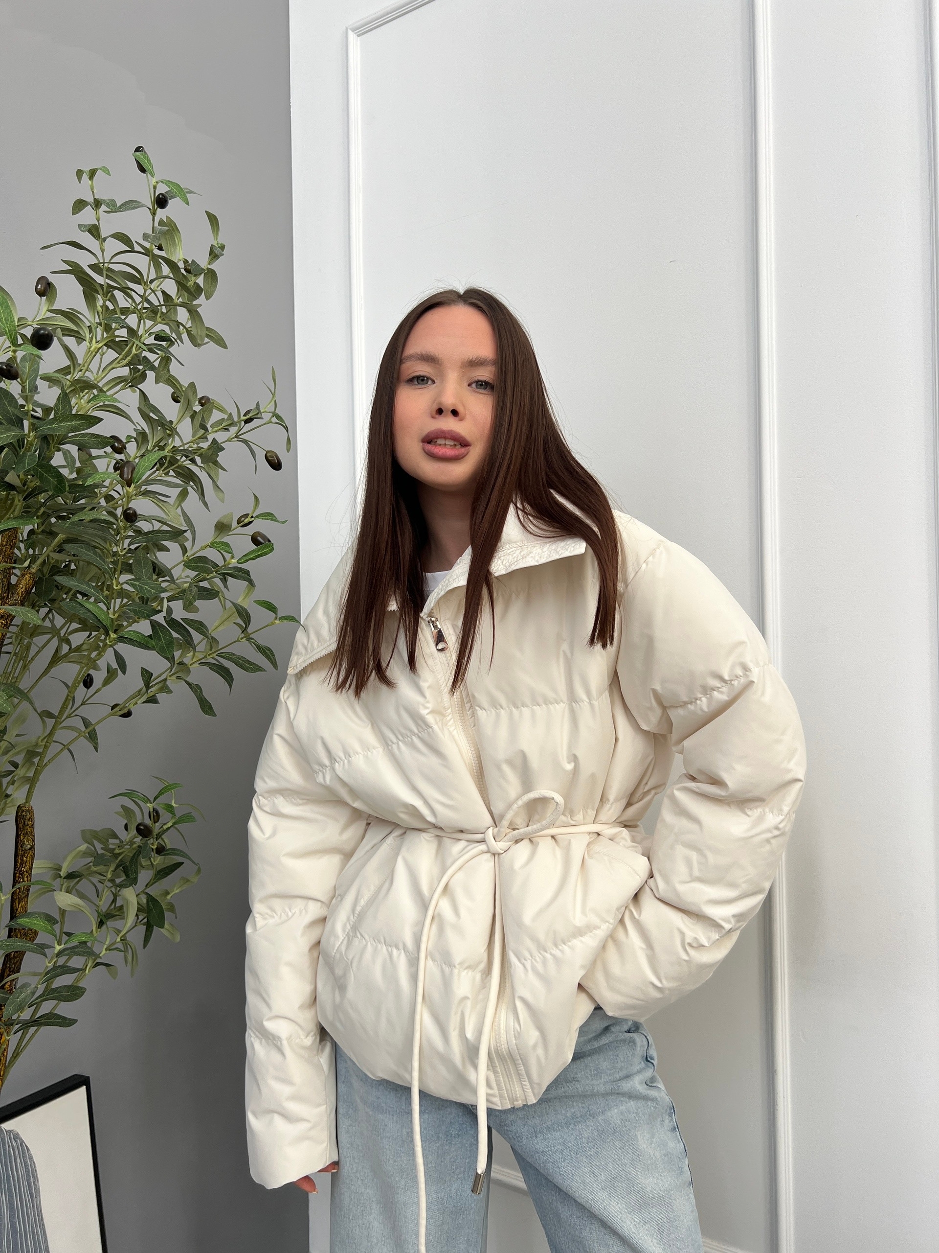 Куртка W690 высокий ворот с поясом