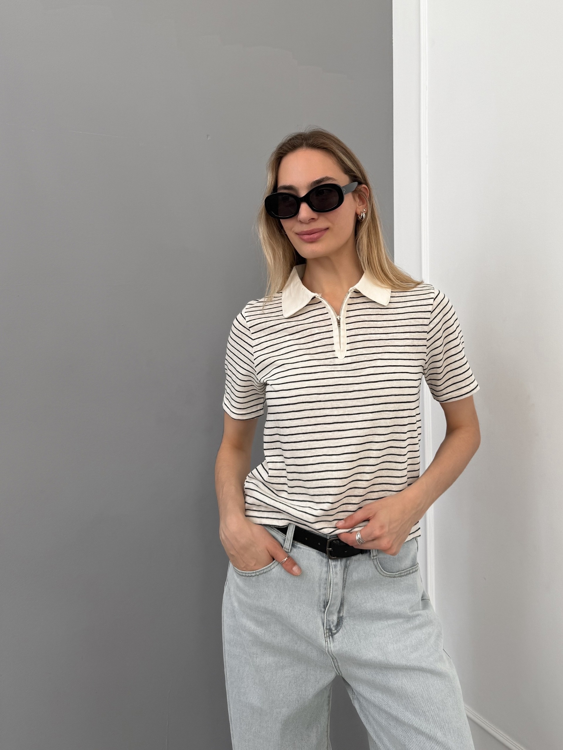 Футболка Fashion 2003 поло в полоску на замке