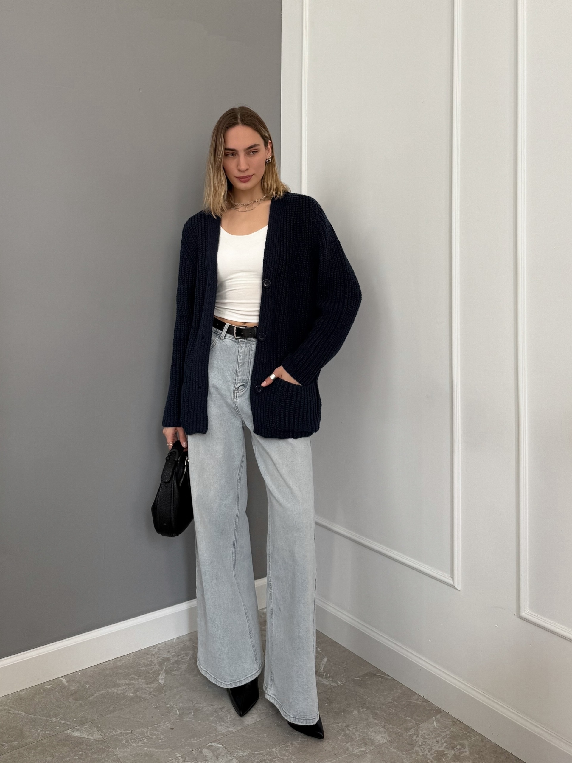 Кардиган Zara 90128 два кармана крупная вязка