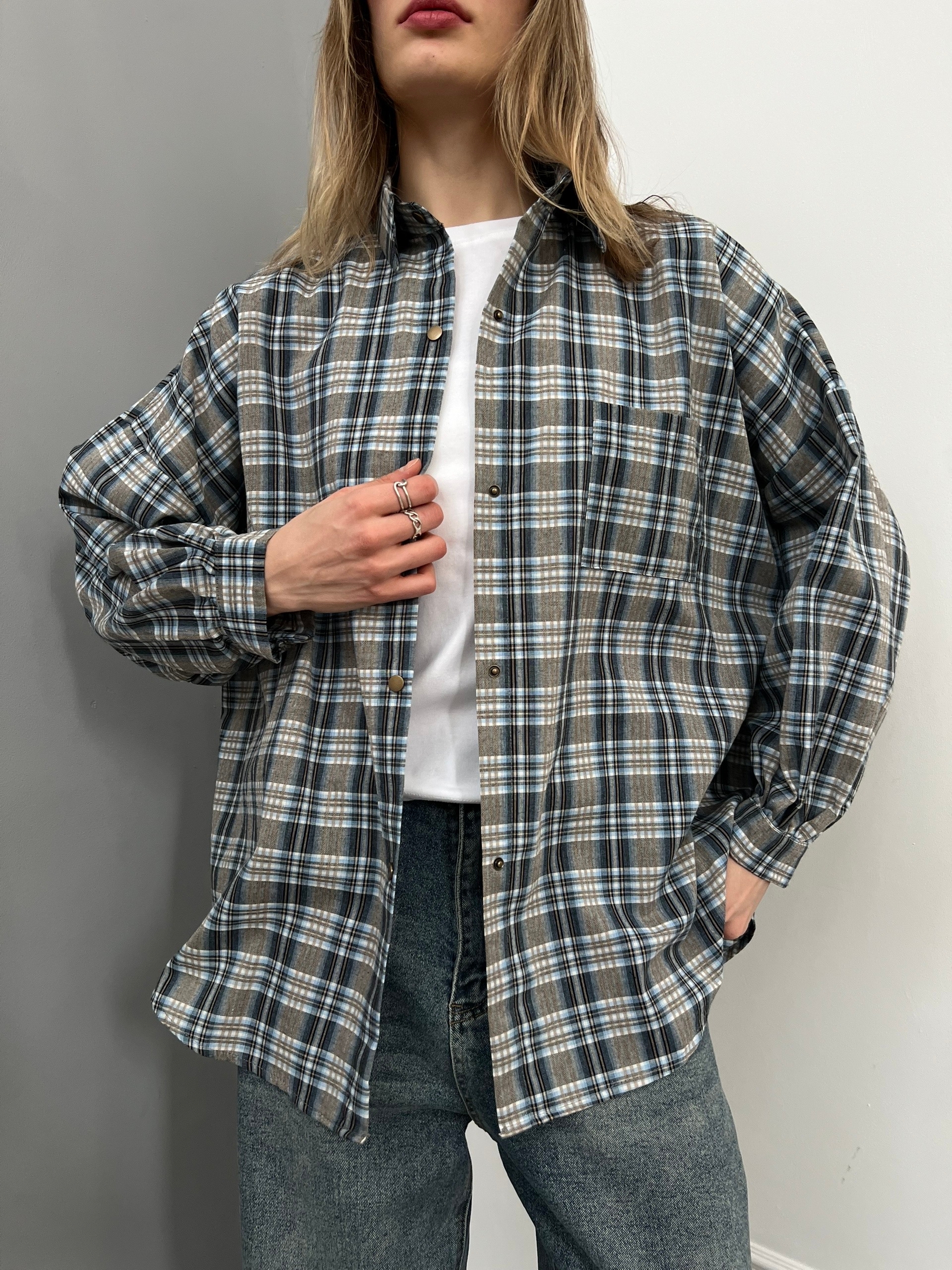 Рубашка LanLan 9227 клетка кармашек на груди