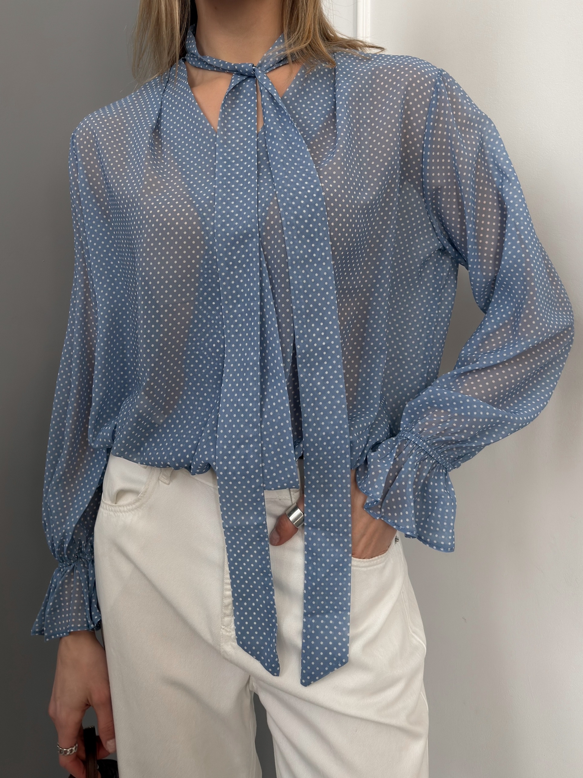 Блуза шифон горох WG низ на резинке W6795