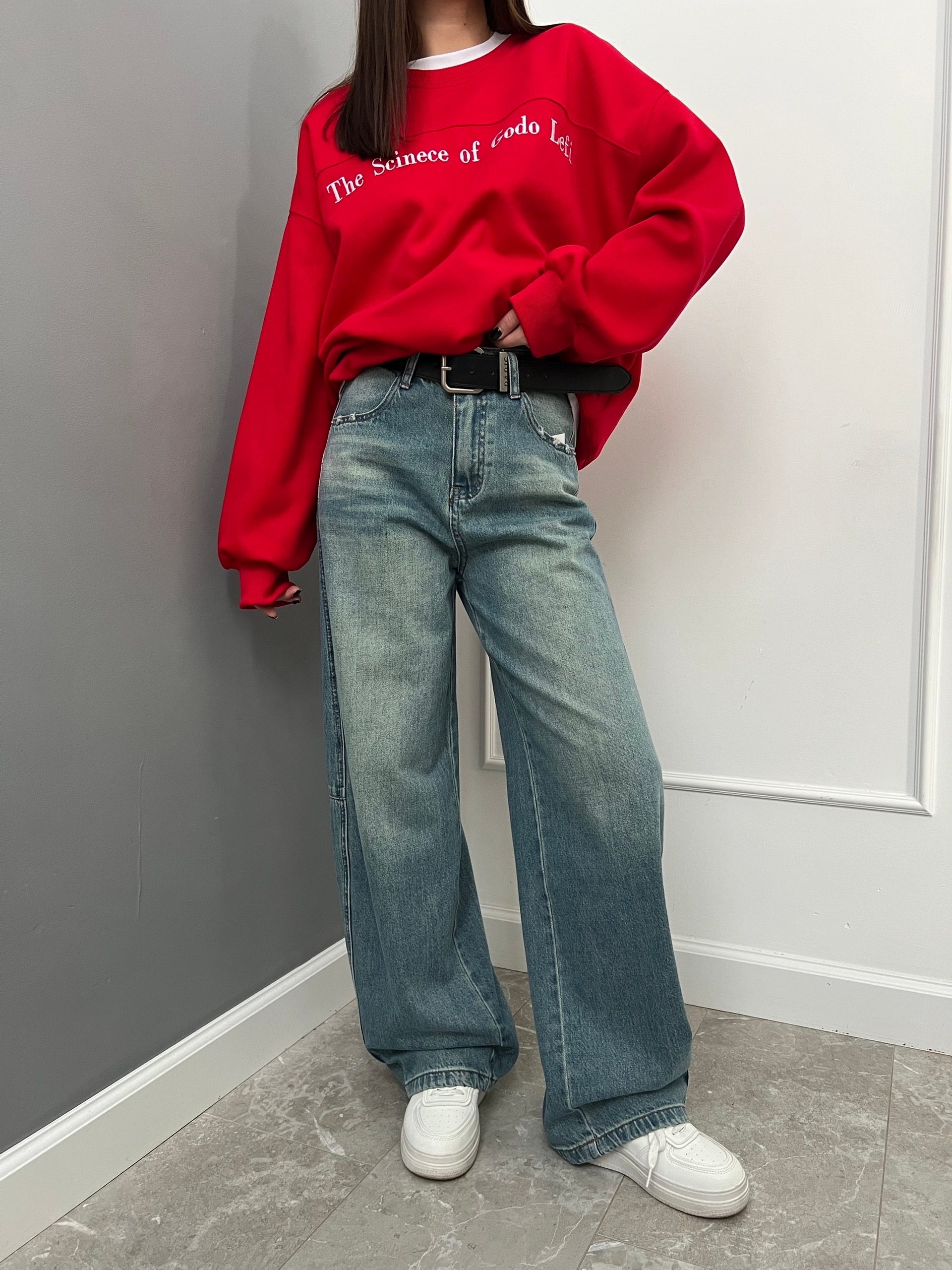 Джинсы W 87238-106 широкие с ремнем