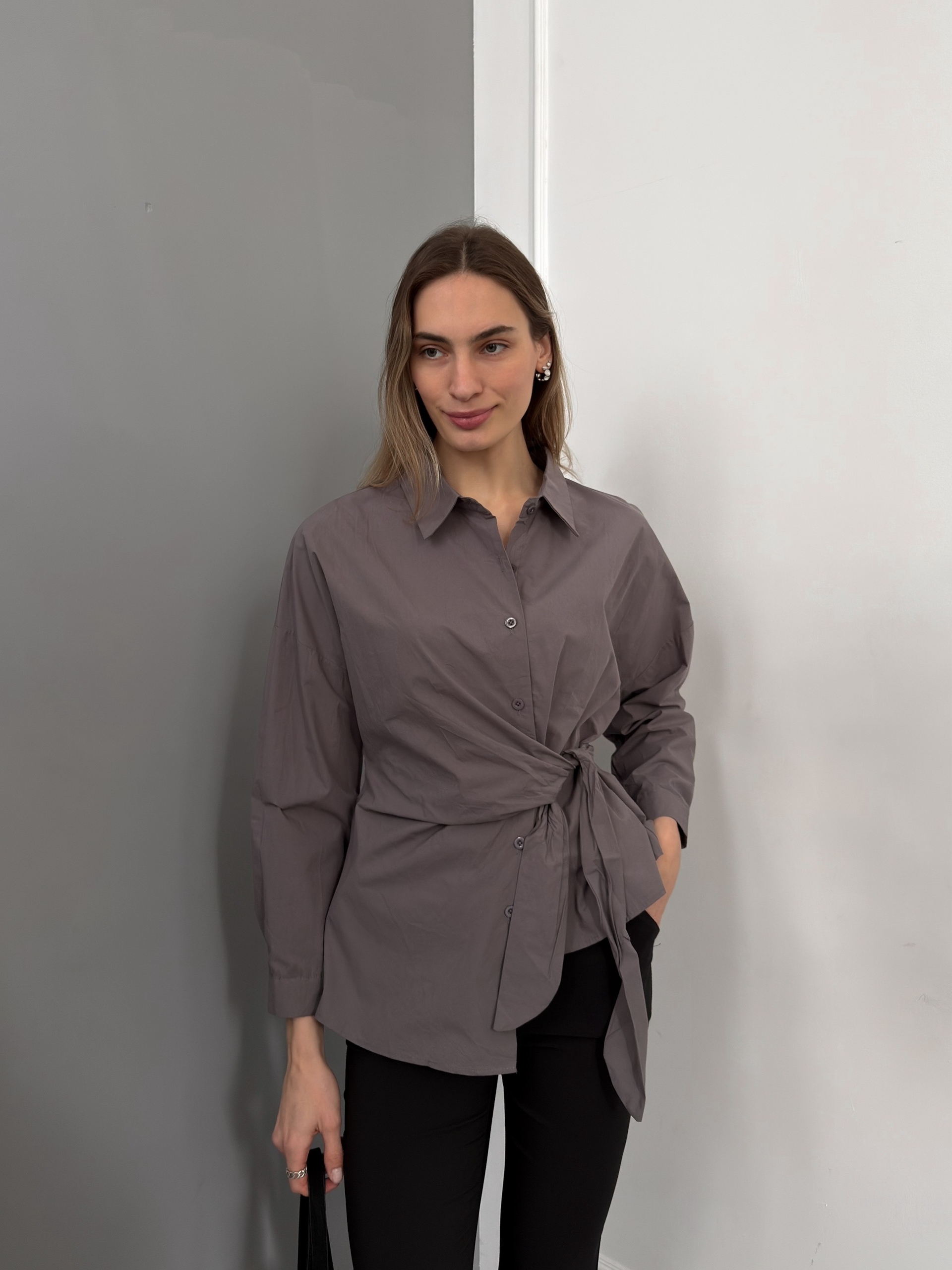 Рубашка завязка на талии YUER 0719