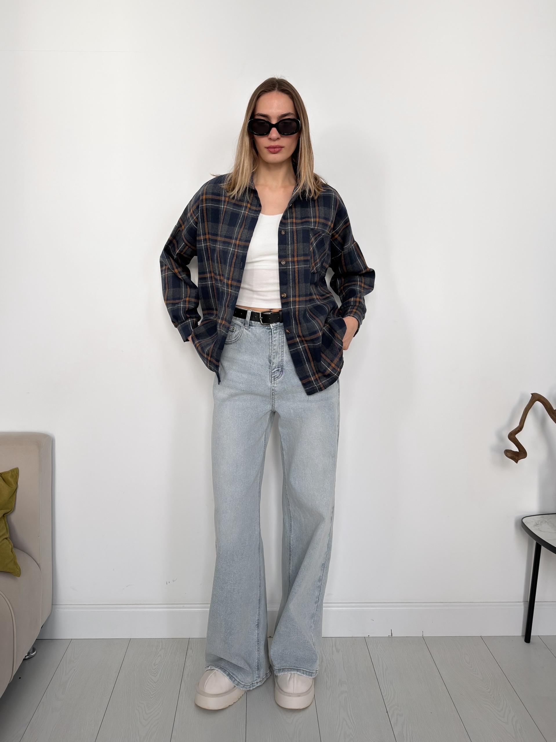 Рубашка клетка 601 на пуговках