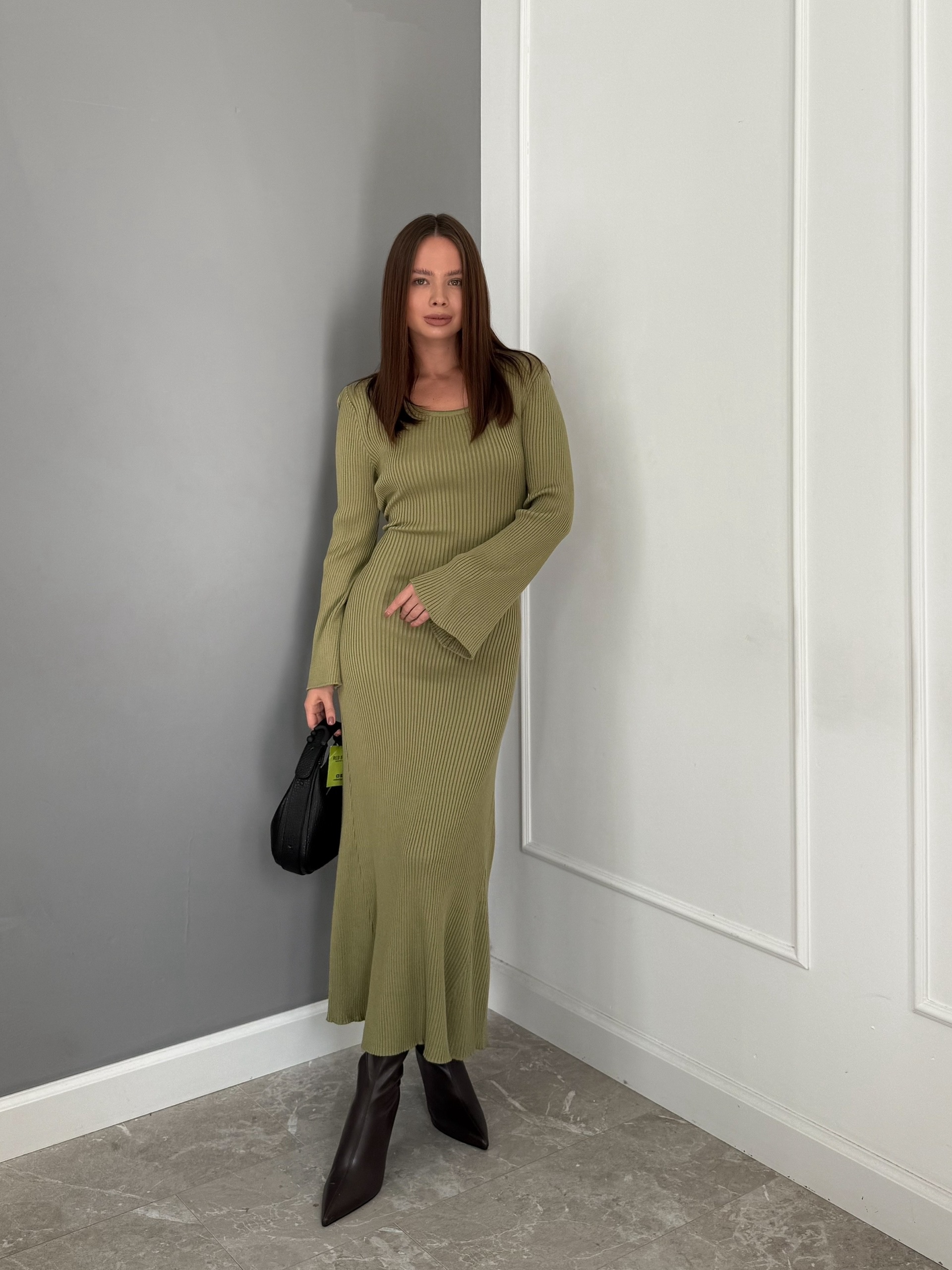 Платье 80043 завязки на талии в рубчик