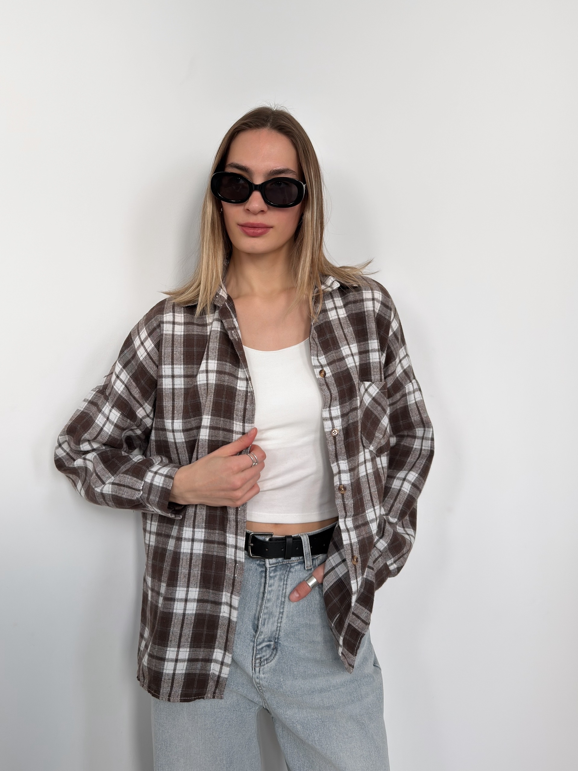 Рубашка клетка 601 на пуговках