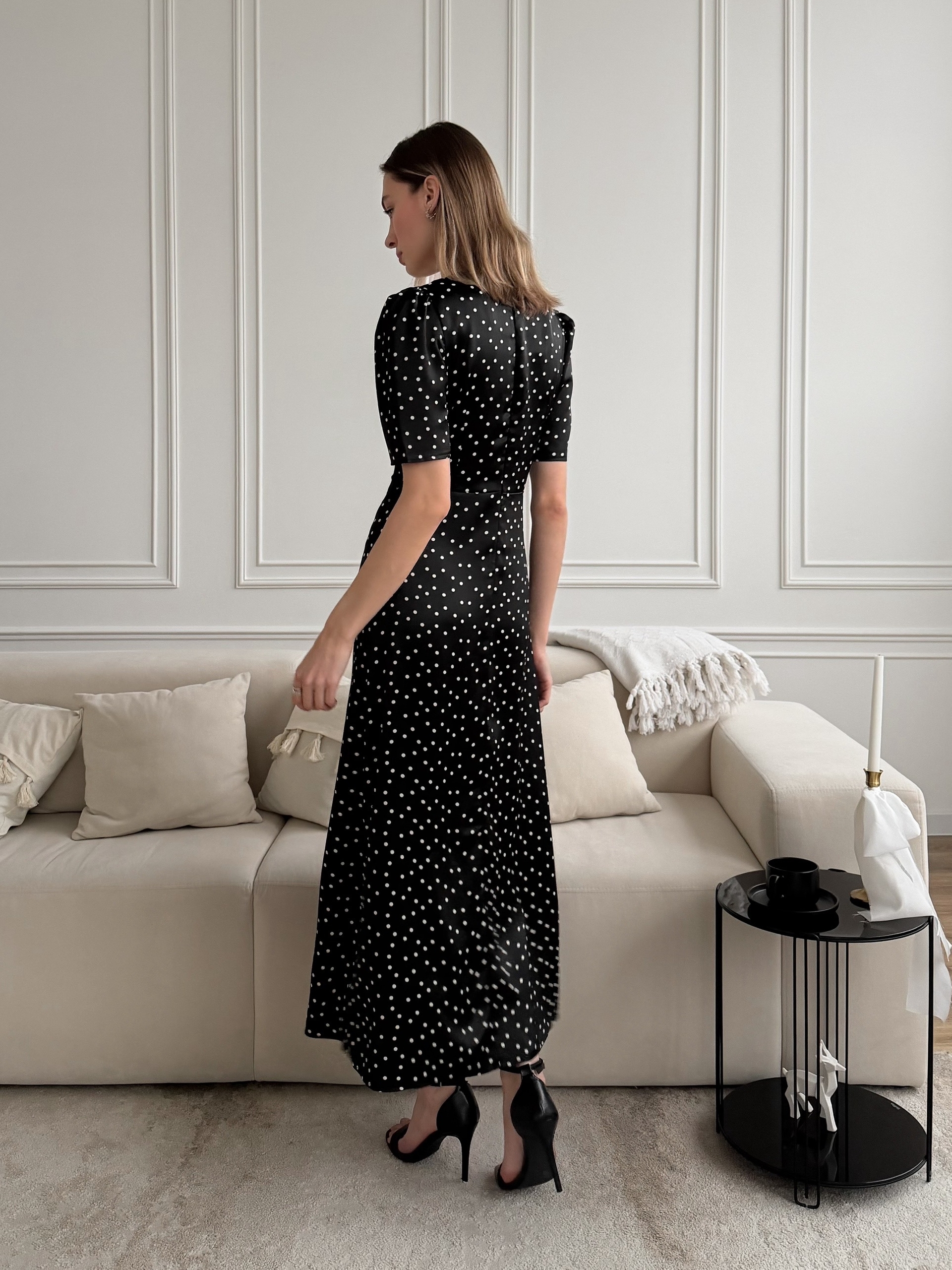 Платье Arai Mod длинное в горошек+кружева на талии