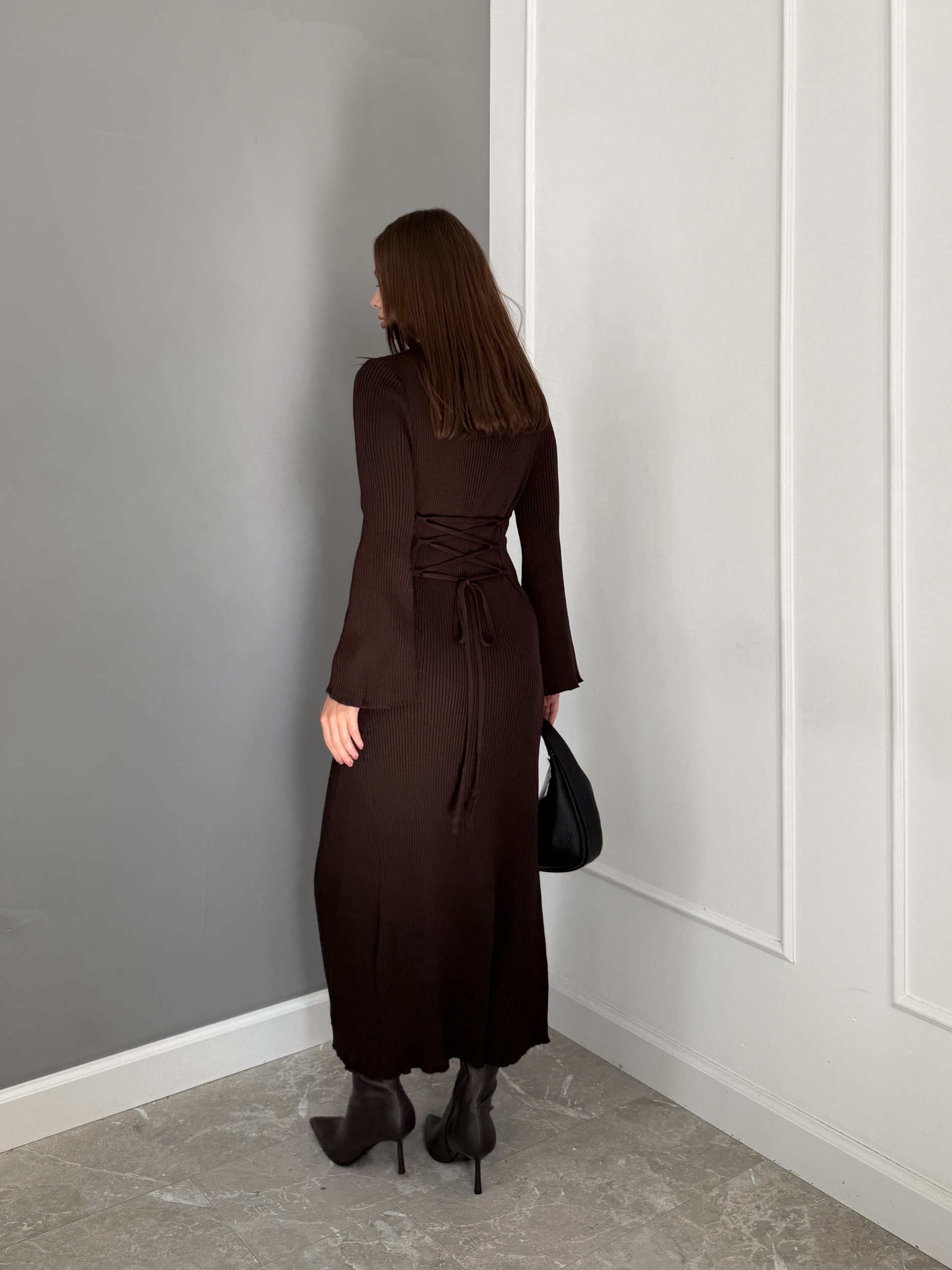 Платье 80043 завязки на талии в рубчик