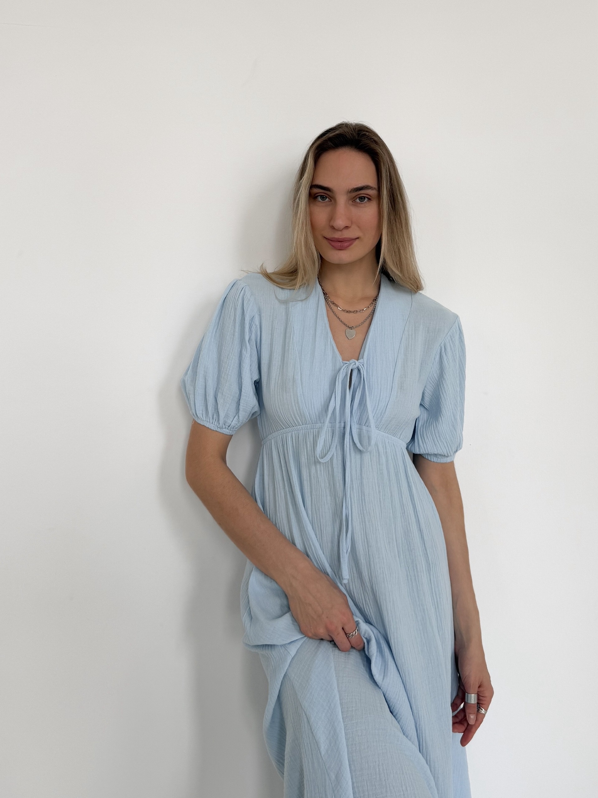 Платье муслин One collection V-вырез миди завязки на груди