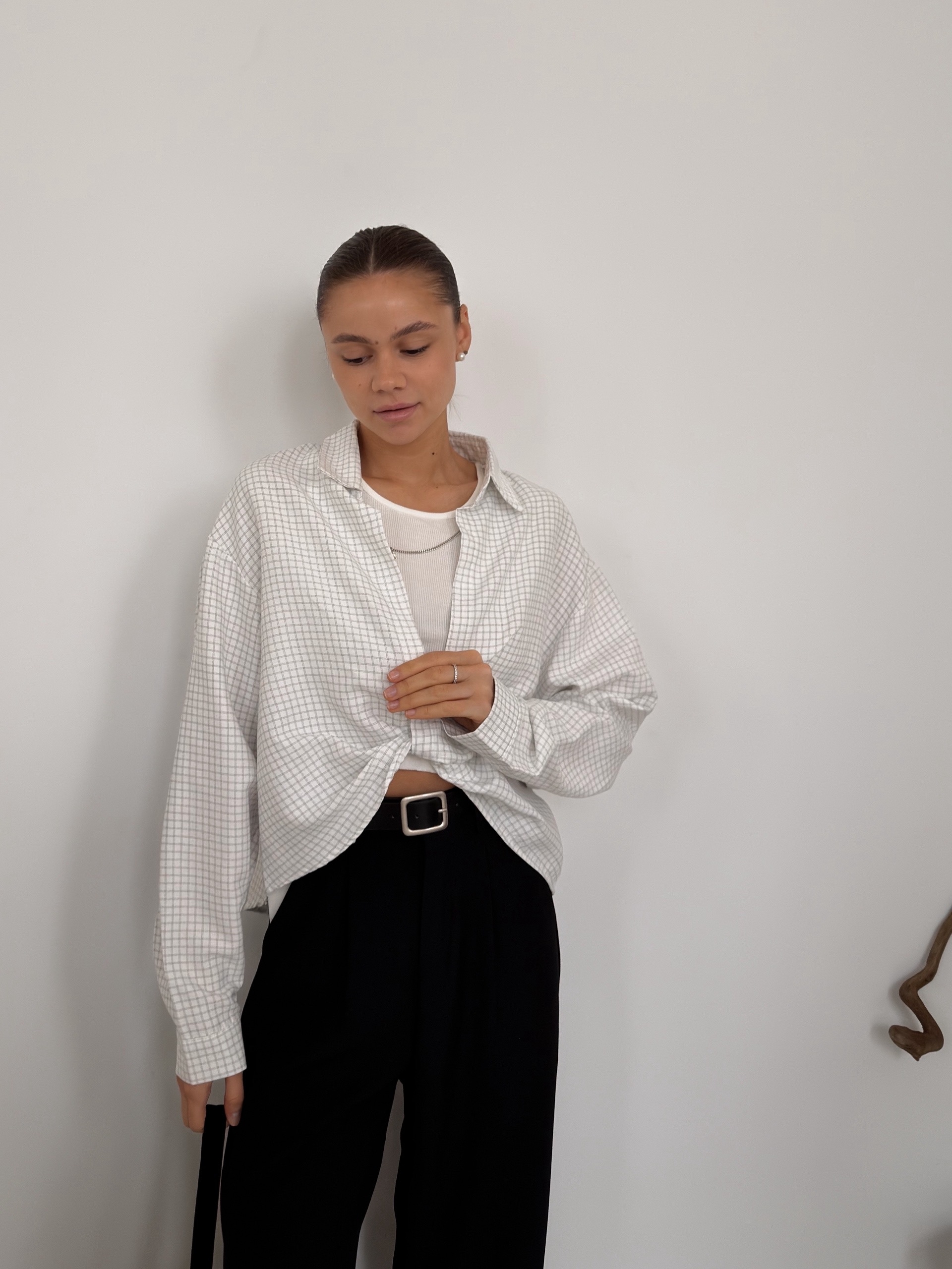 Рубашка Fashion 8985 в клетку+майка+цепочка