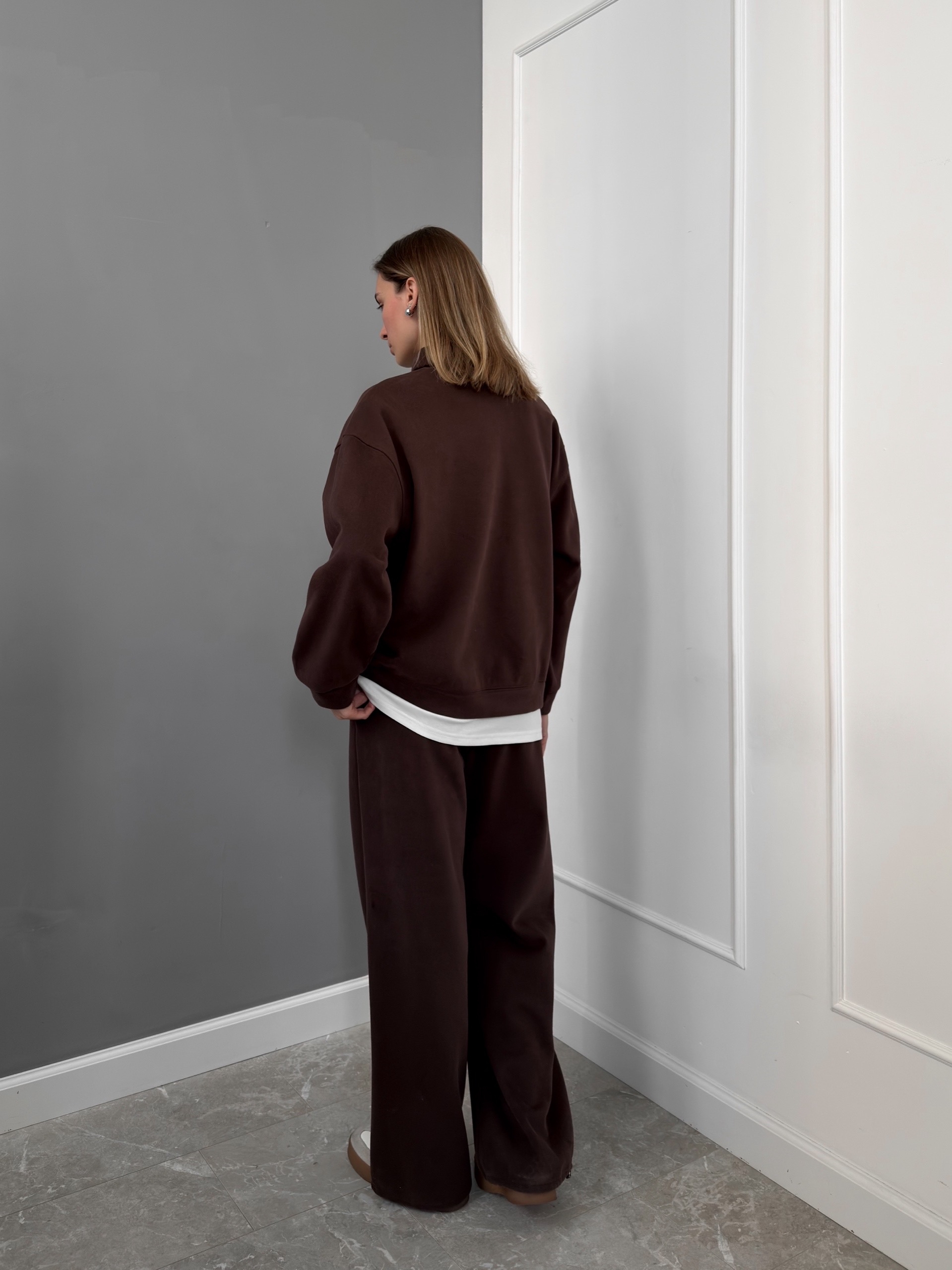 Костюм W7015 свитшот поло на пуговках+брюки флис