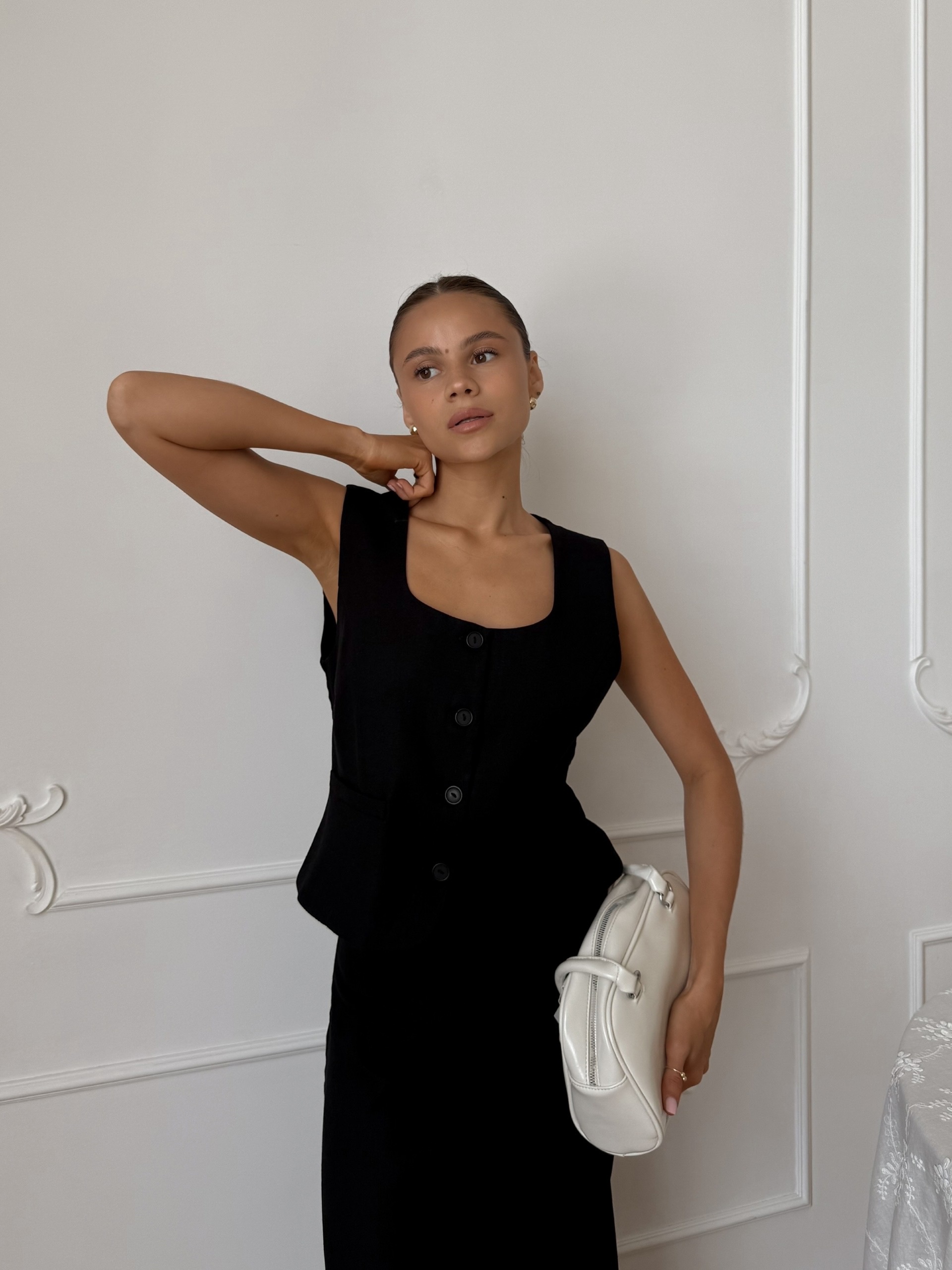 Костюм Casual жилет+юбка лен