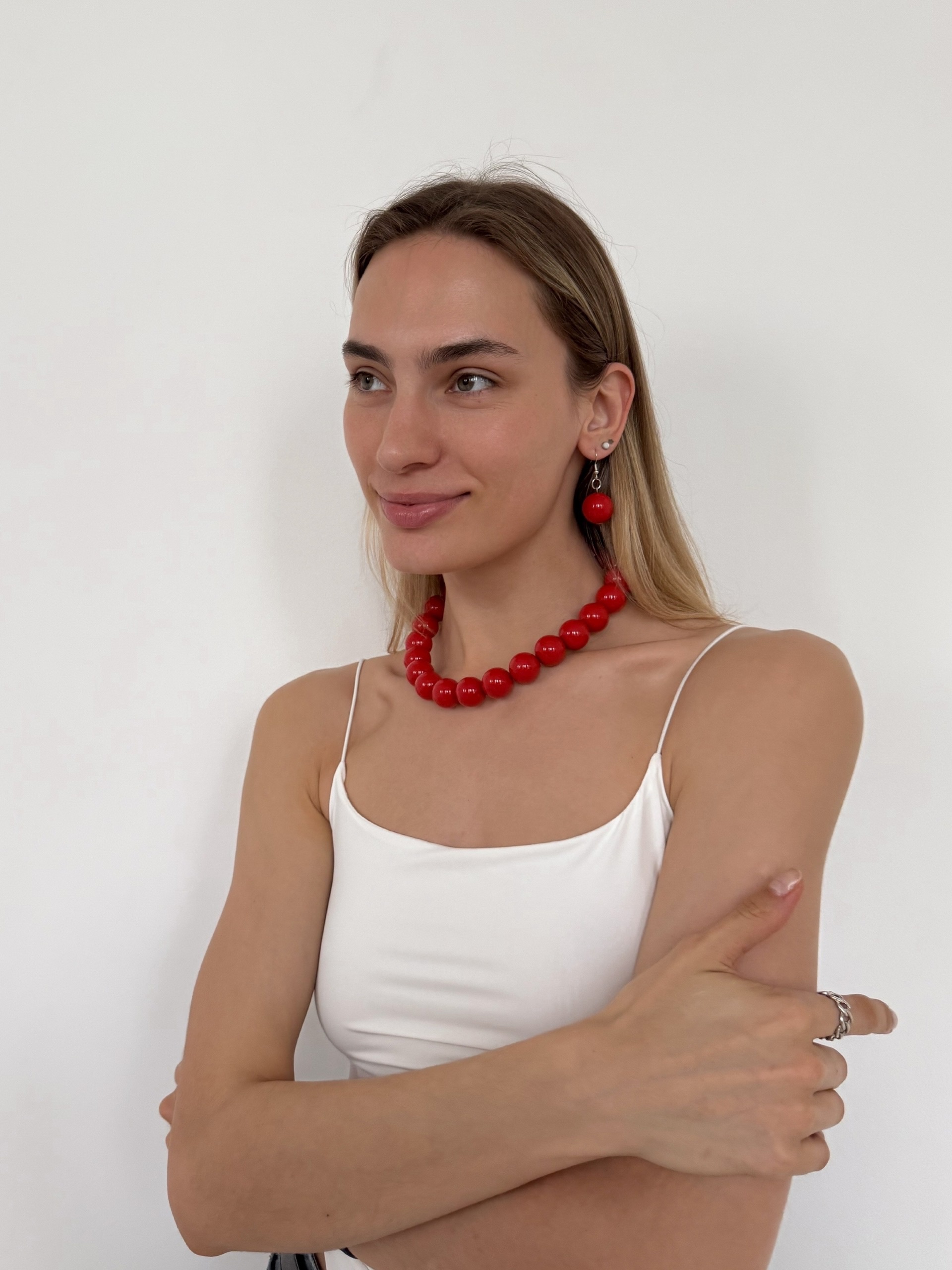 Набор серьги+бусы крупные шары