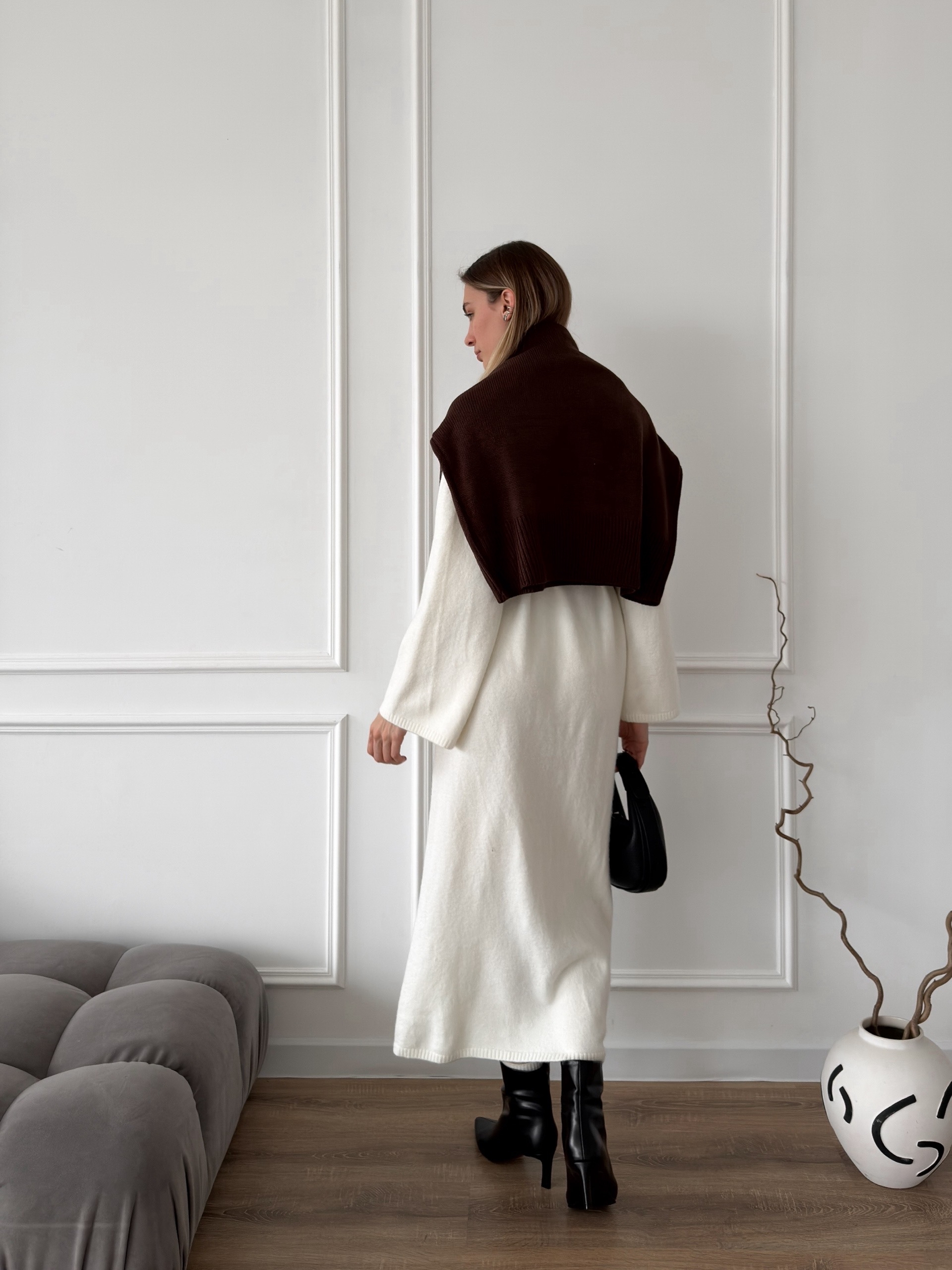 Платье макси трикотаж пояс-веревочка