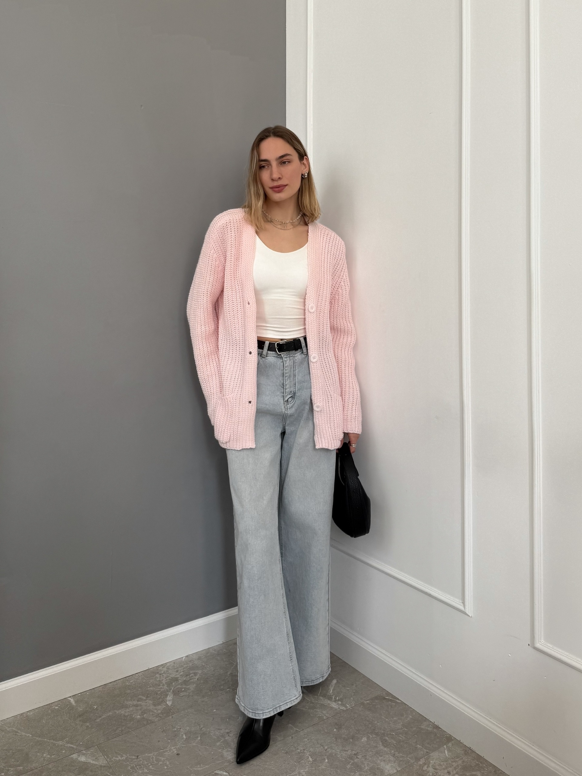 Кардиган Zara 90128 два кармана крупная вязка