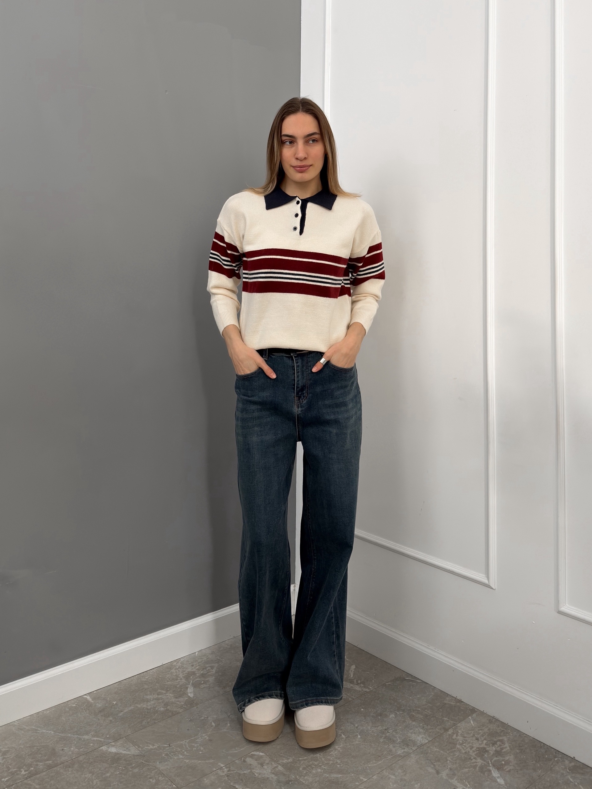 Джемпер поло  8143 в полоску