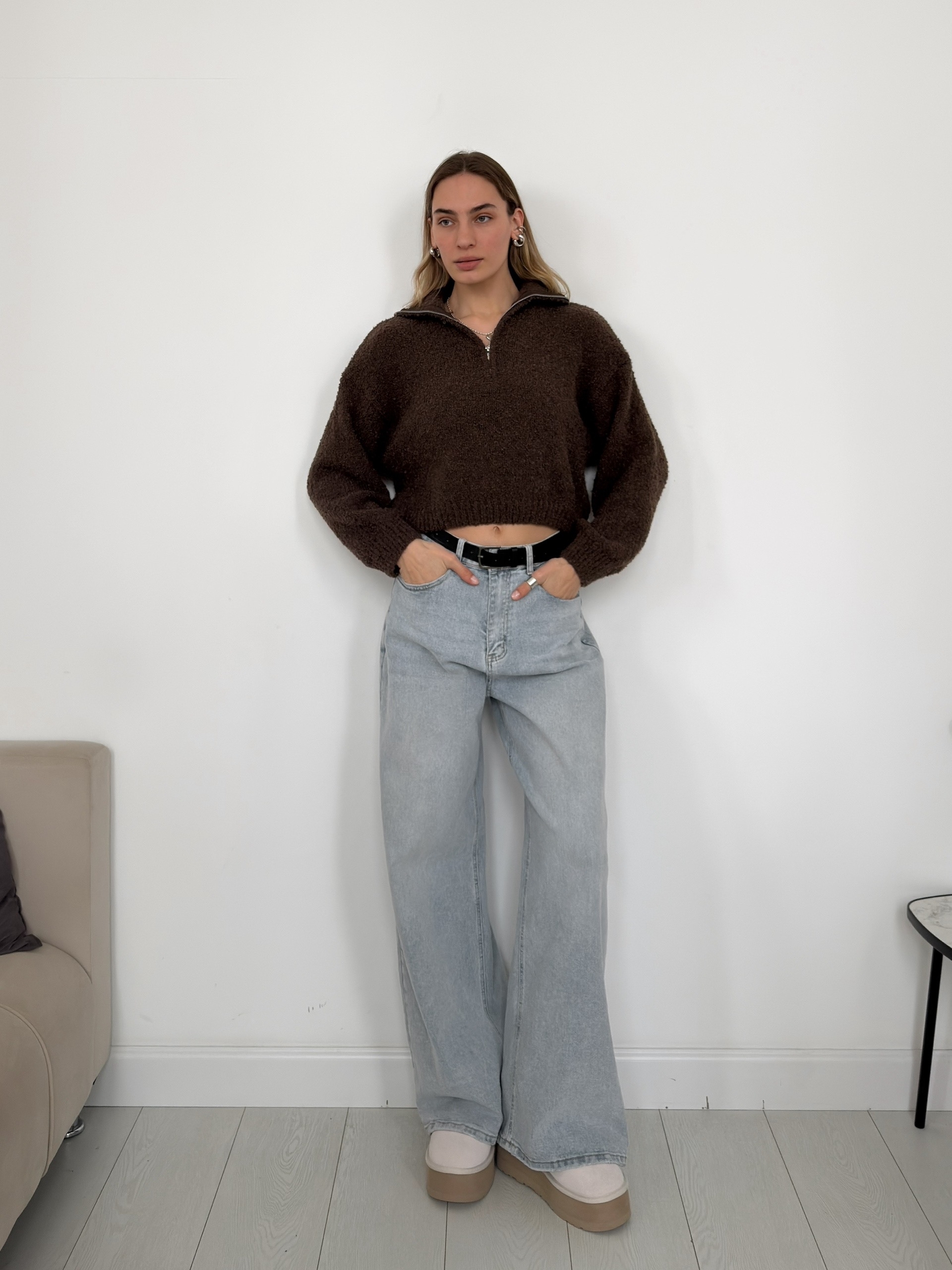 Джемпер Korea F1090 поло на молнии барашек