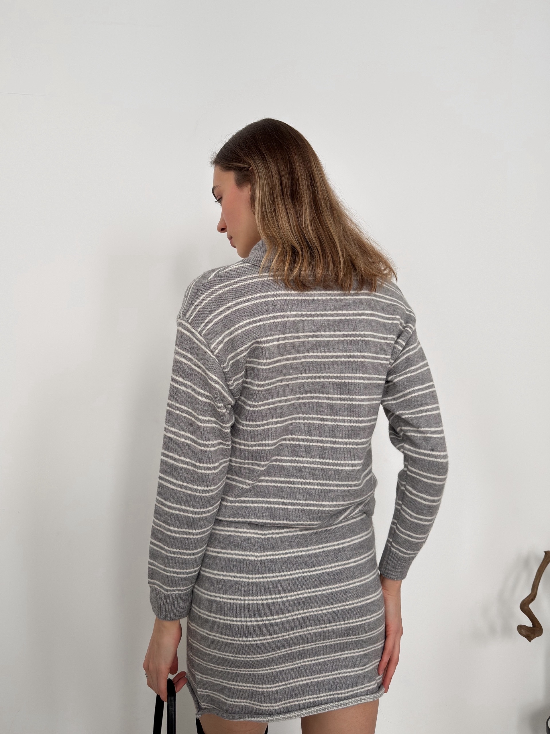 Костюм 8269 джемпер поло+юбка мини в полоску