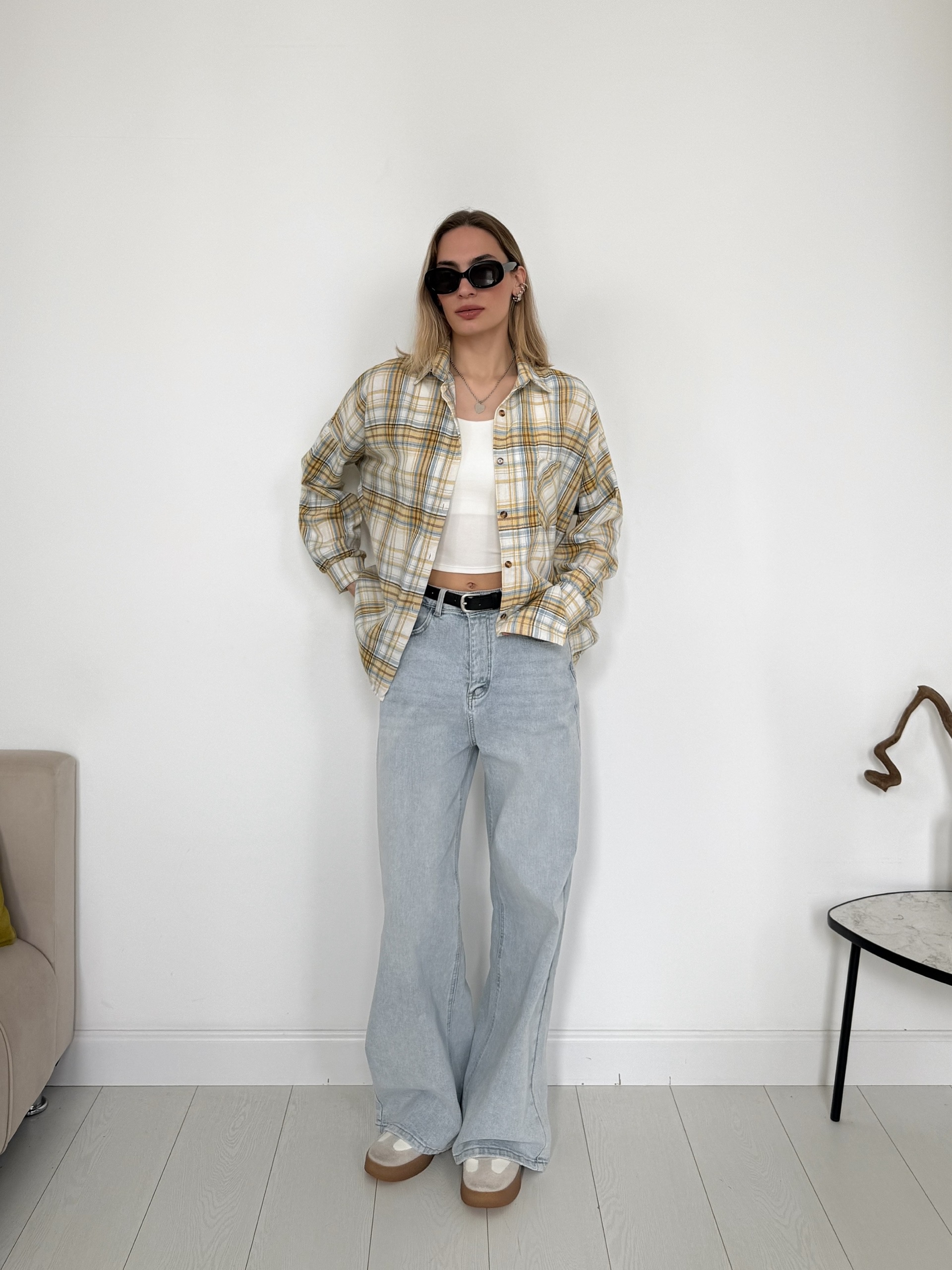 Рубашка Korea 601 клетка карман на груди