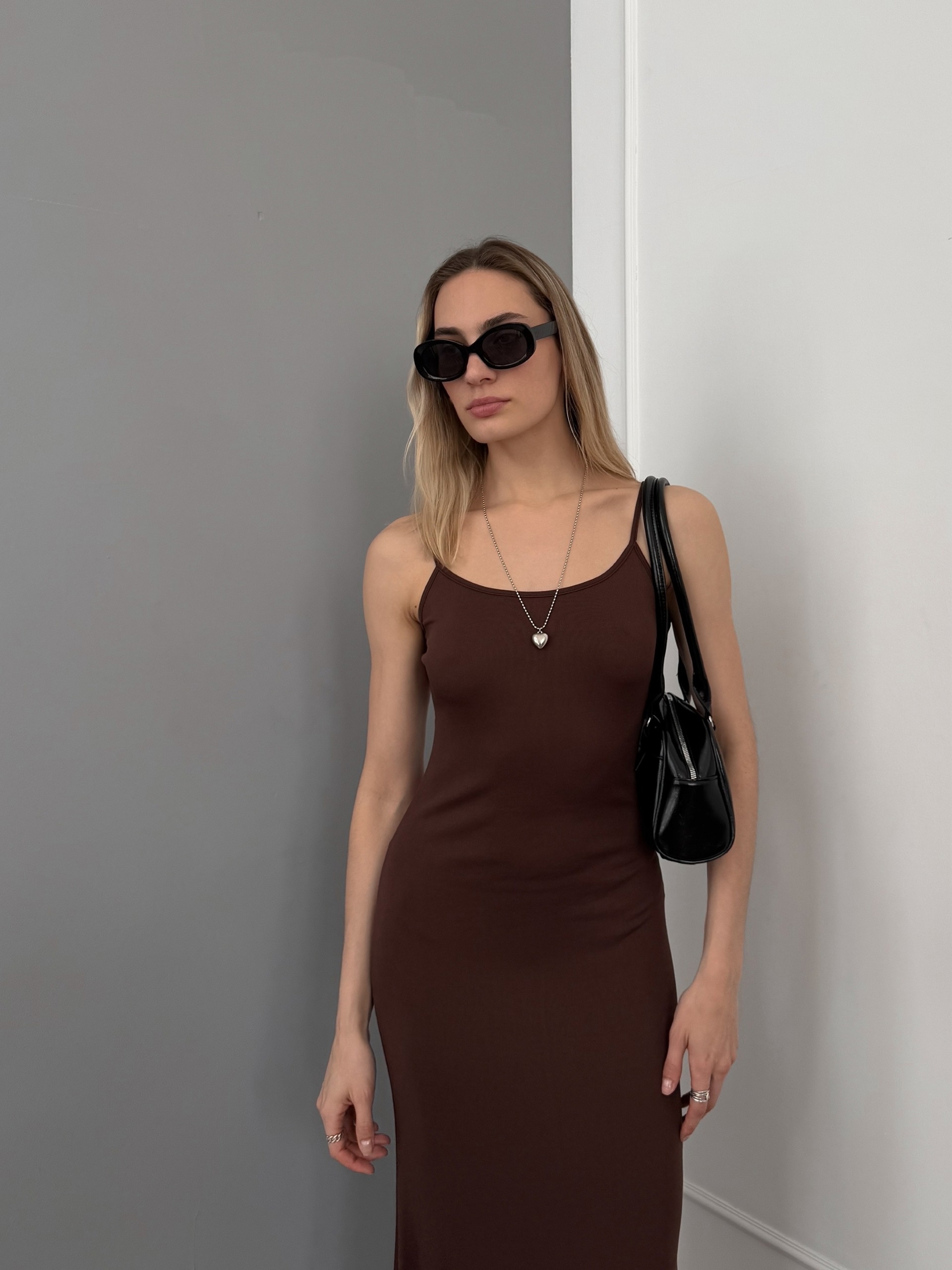 Платье SS 183 трикотаж макси на тонких лямках волнистый край