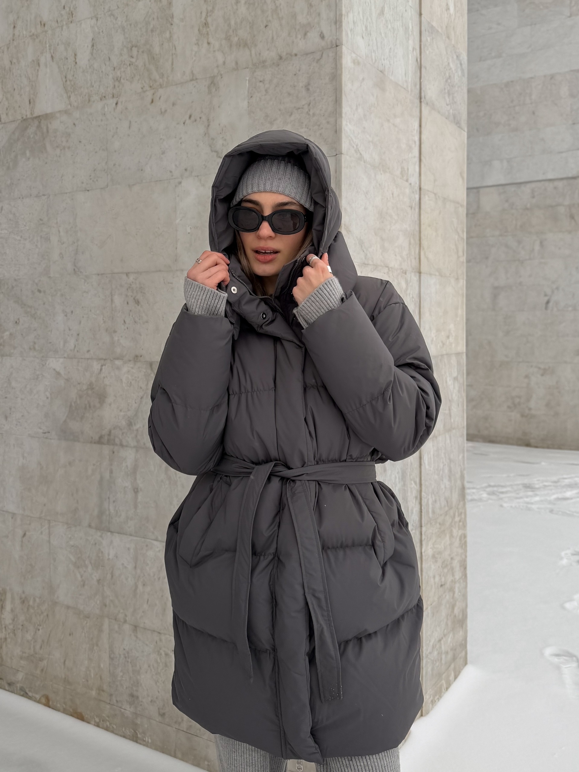 Куртка W638 средняя длина с поясом