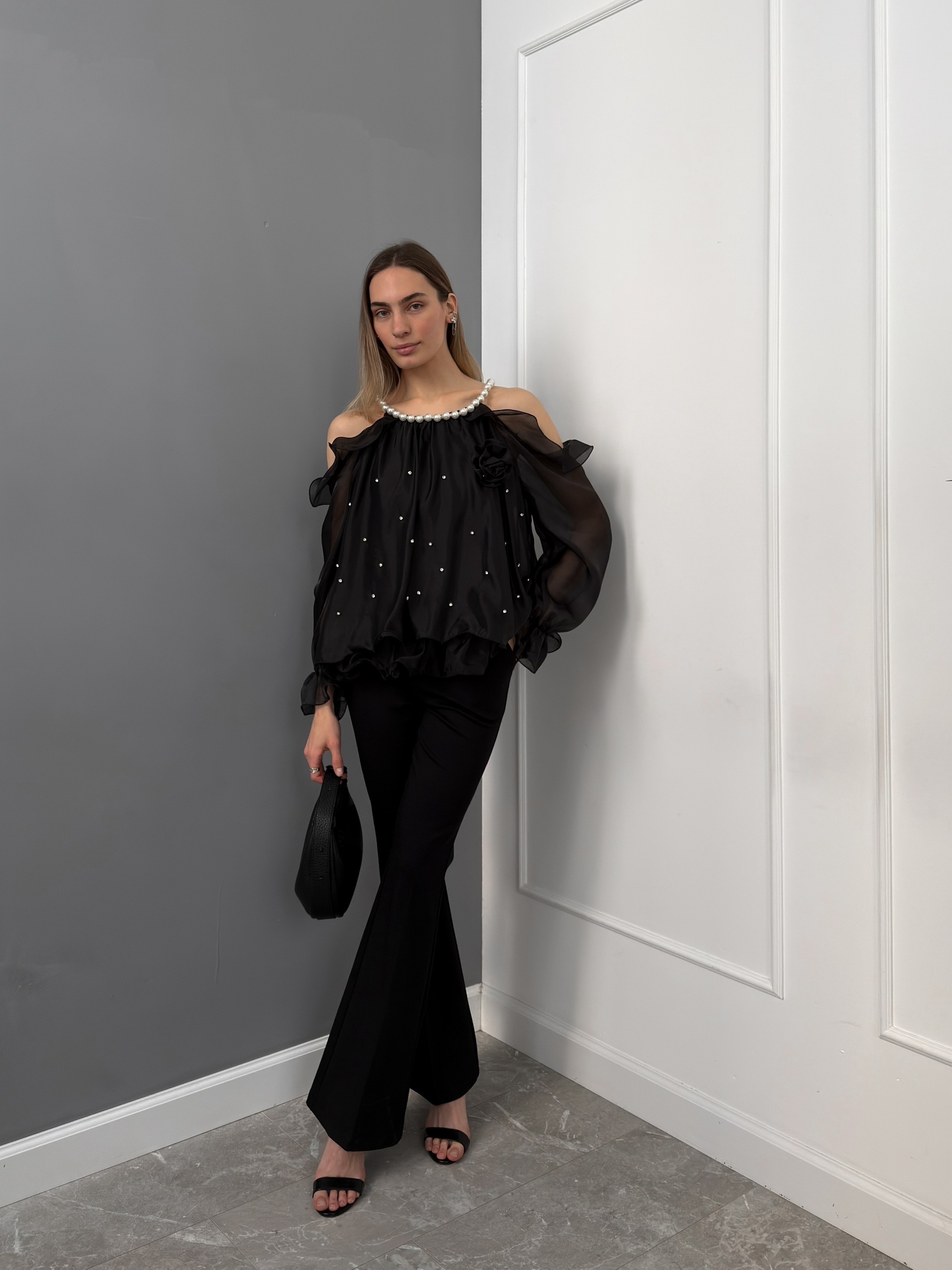 Блуза Fire 9116 открытые плечи стразы+жемчуг