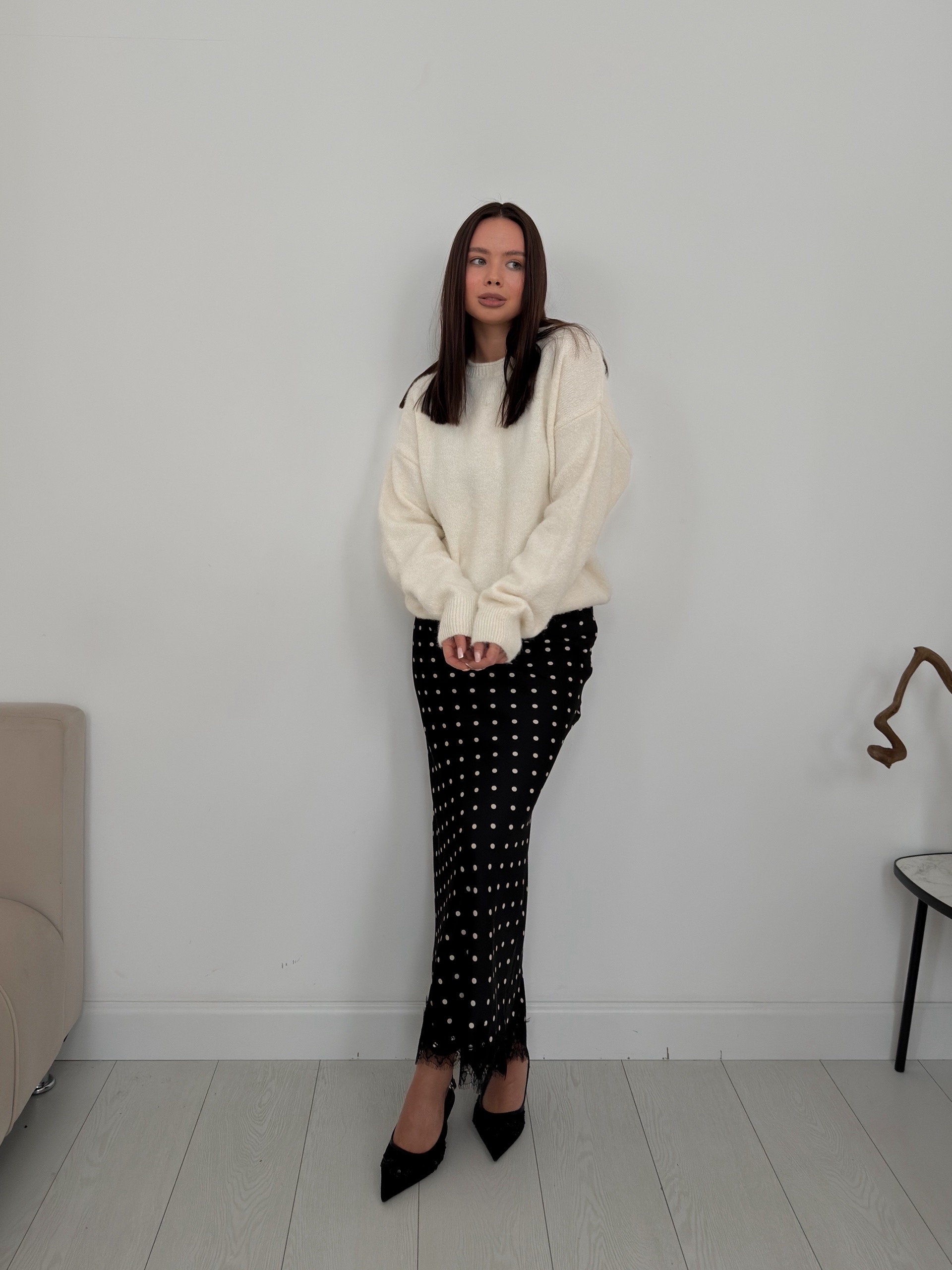 Юбка W166-5 в горошек кружево