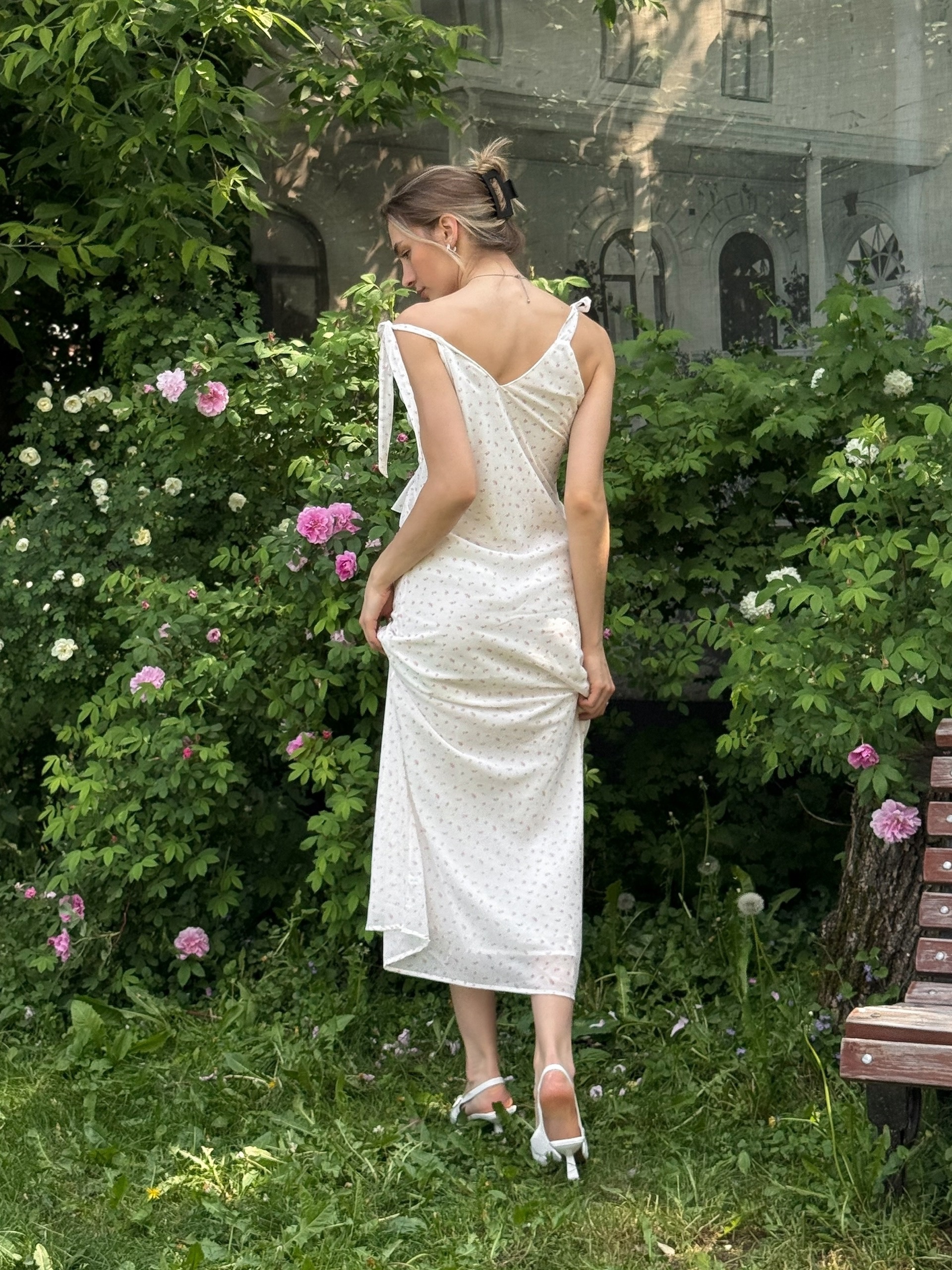 Платье Fashion декор рюши принт цветы макси
