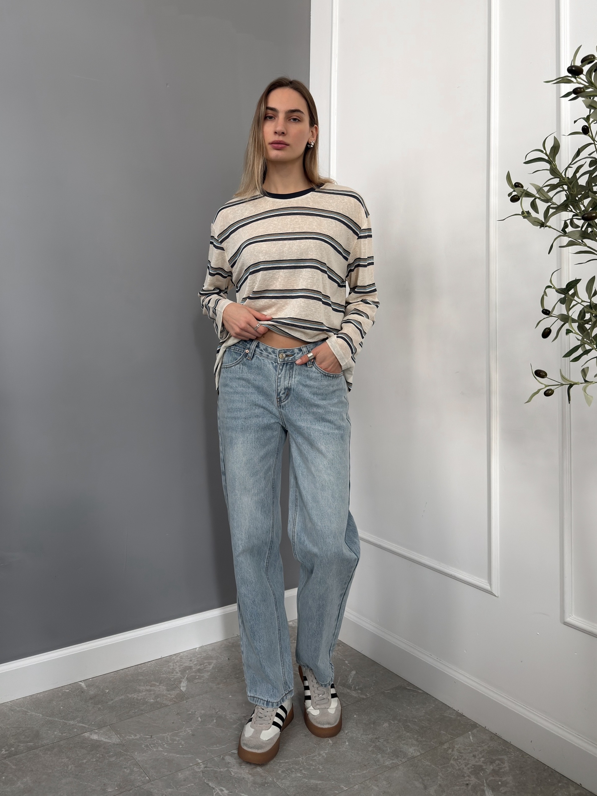 Лонгслив полоска Golly тонкая вязка