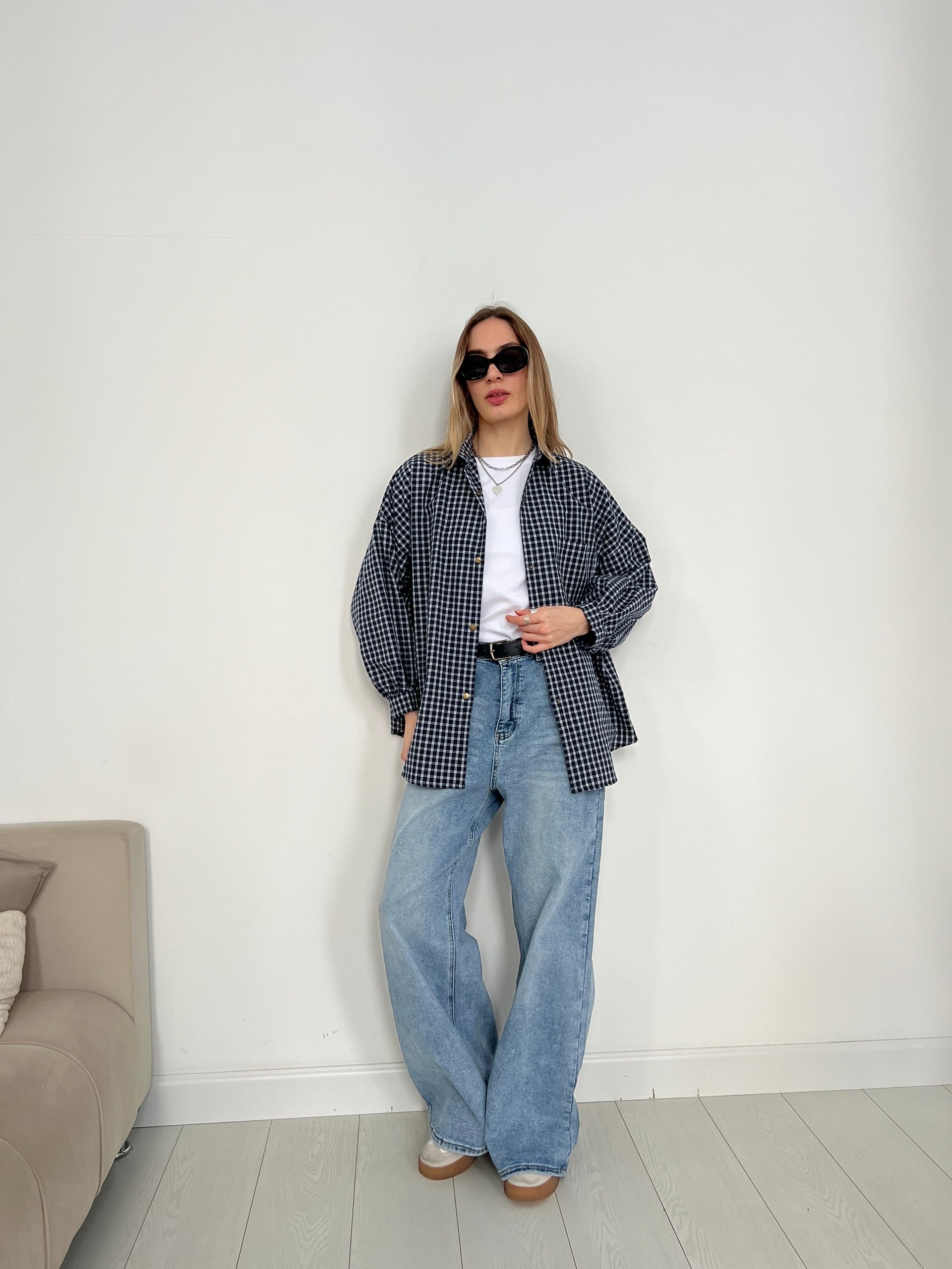 Рубашка LanLan 9259 мелка клетка