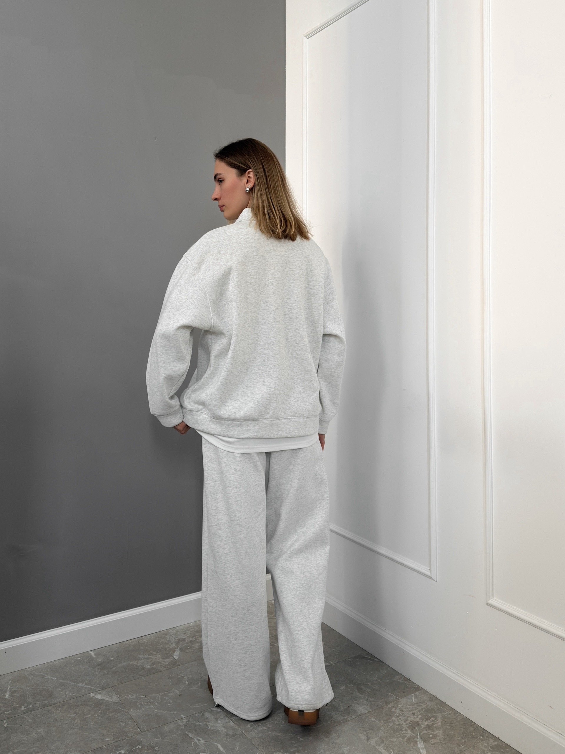 Костюм W7015 свитшот поло на пуговках+брюки флис