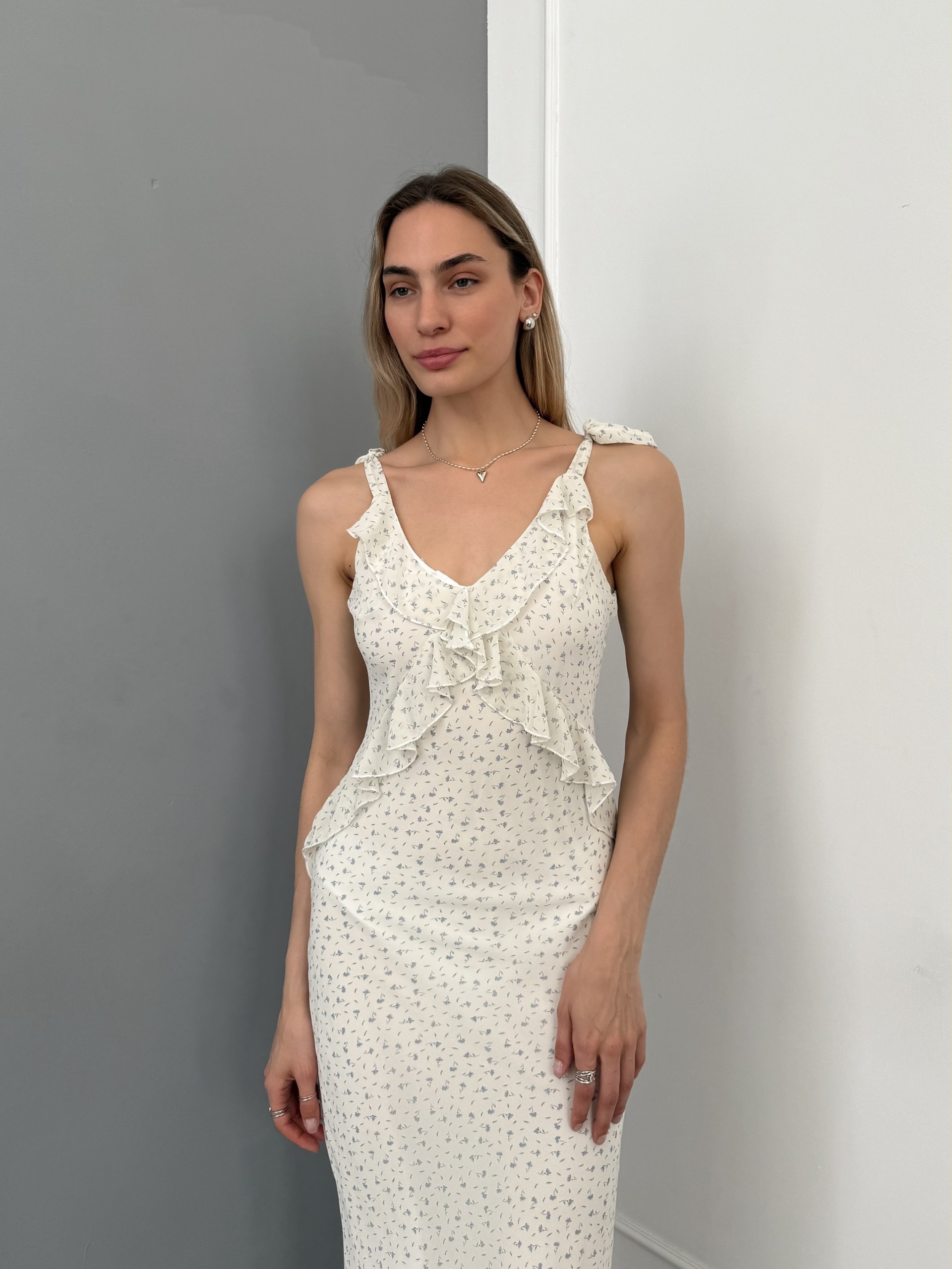 Платье Fashion декор рюши принт цветы макси