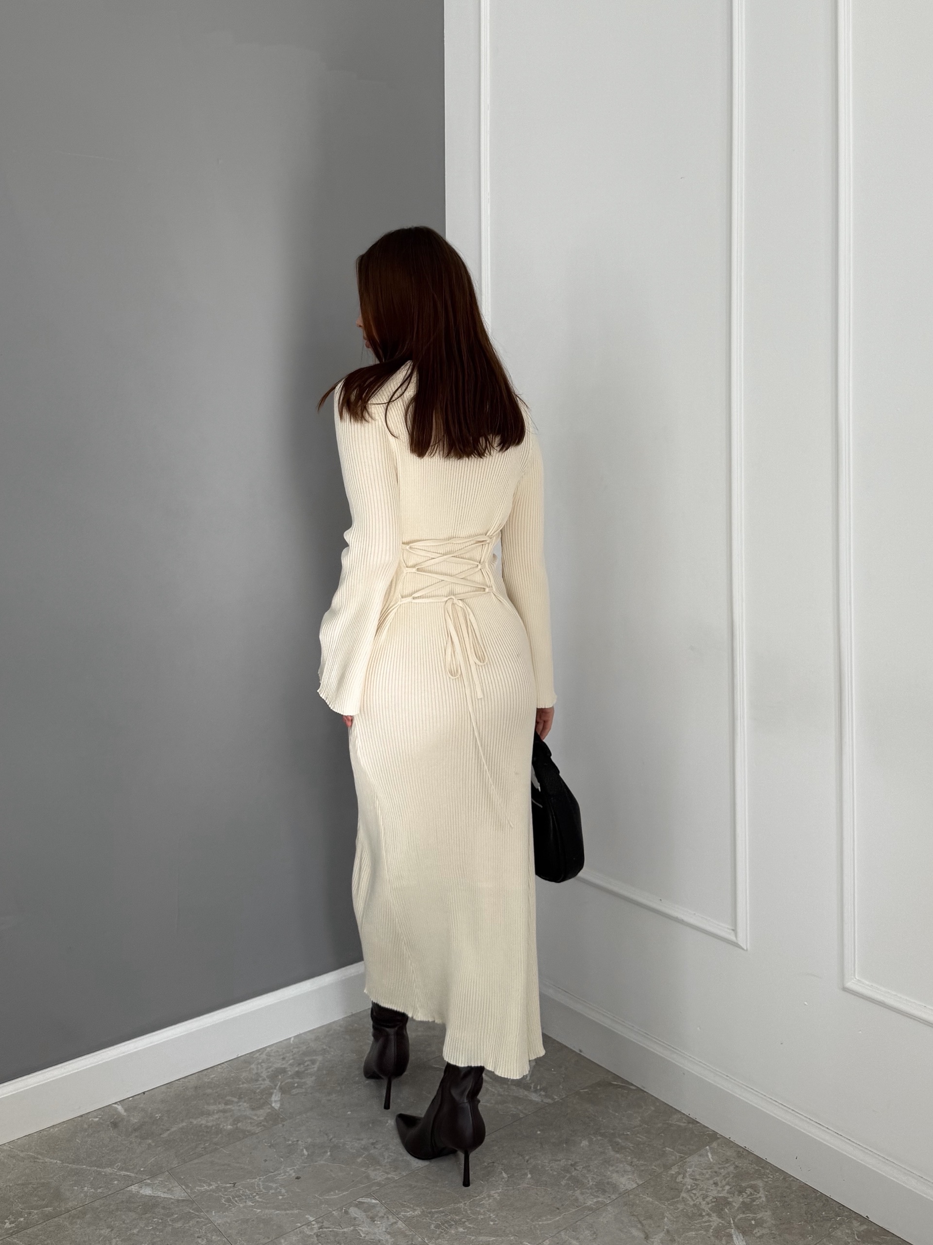 Платье 80043 завязки на талии в рубчик