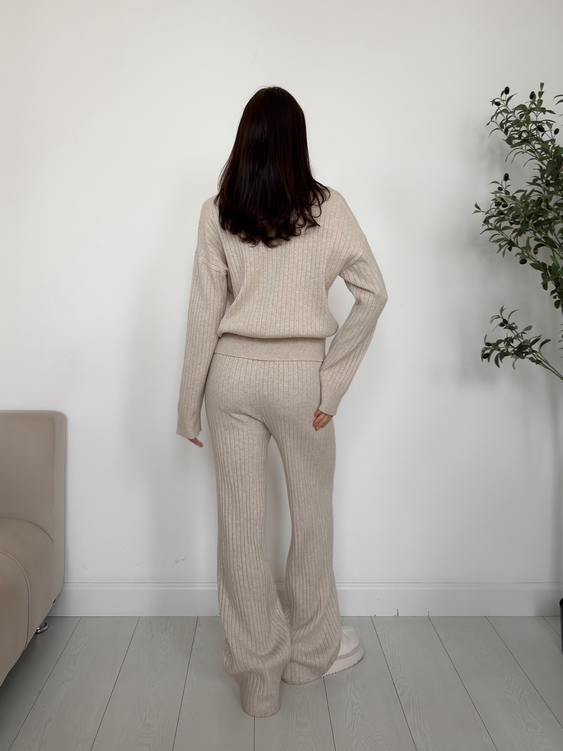 Костюм 376 джемпер на молнии+брюкт в рубчик