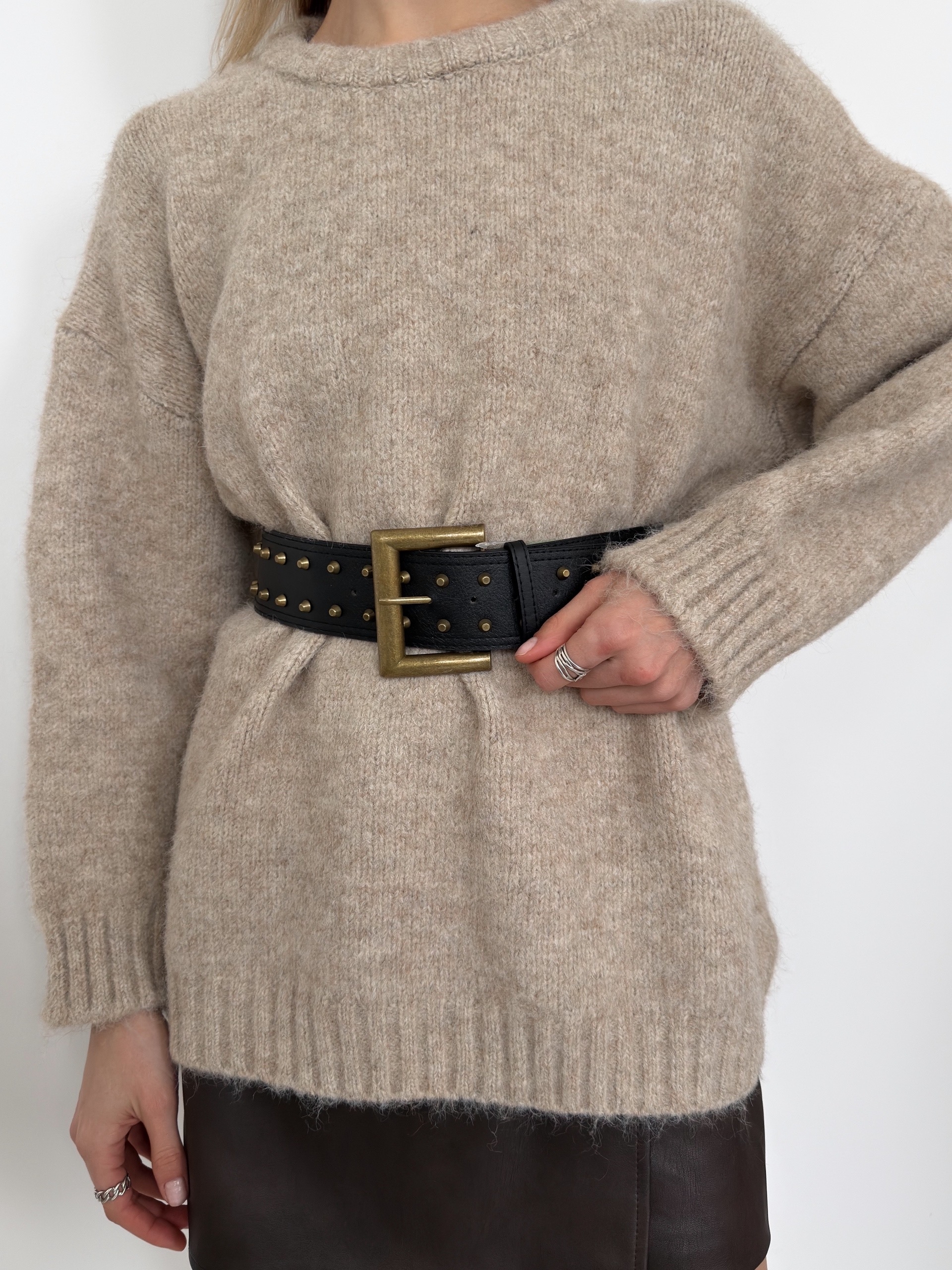 Ремень кожа широкий с шипами