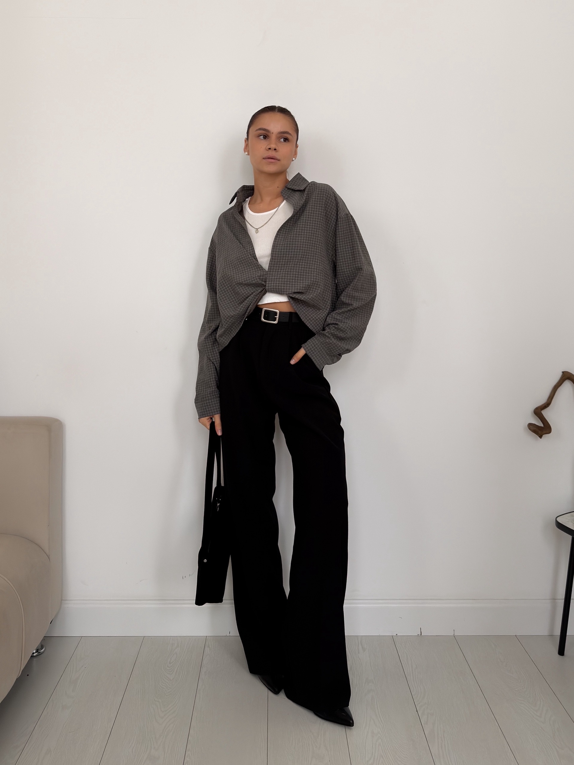 Рубашка Fashion 8985 в клетку+майка+цепочка