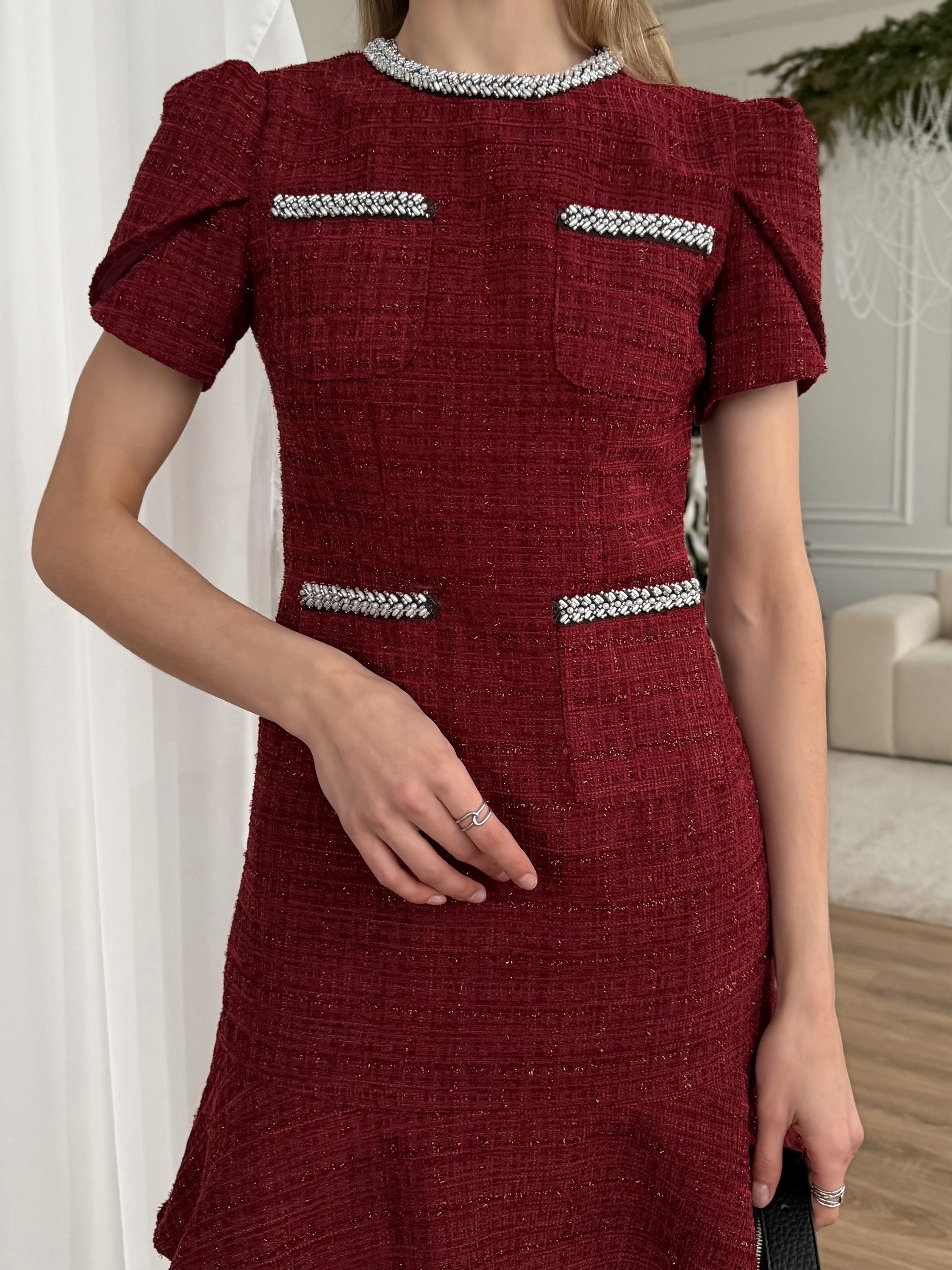 Платье Ifer в клетку бусинки кармашки