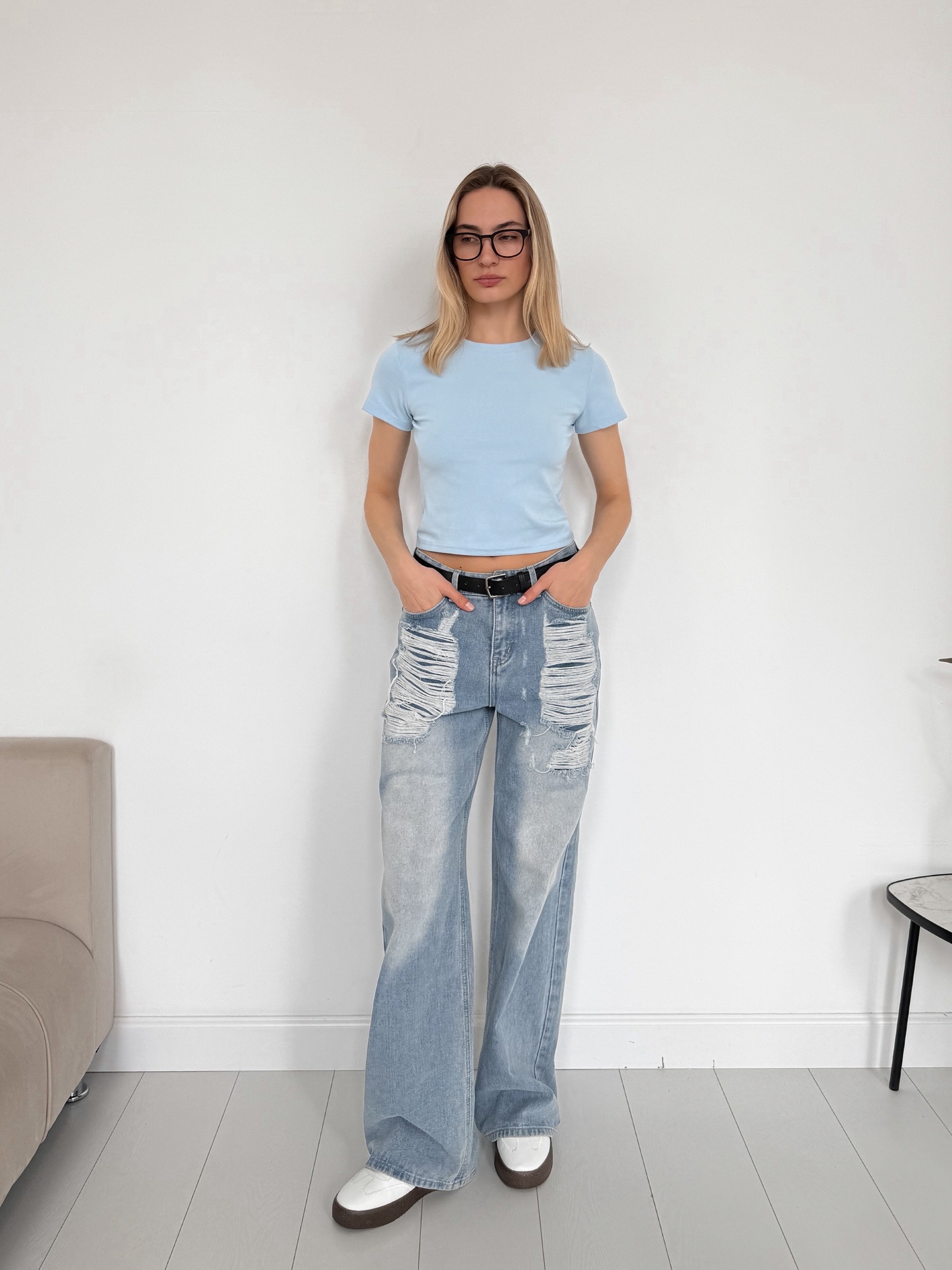 Футболка Korea 695 однотон короткая