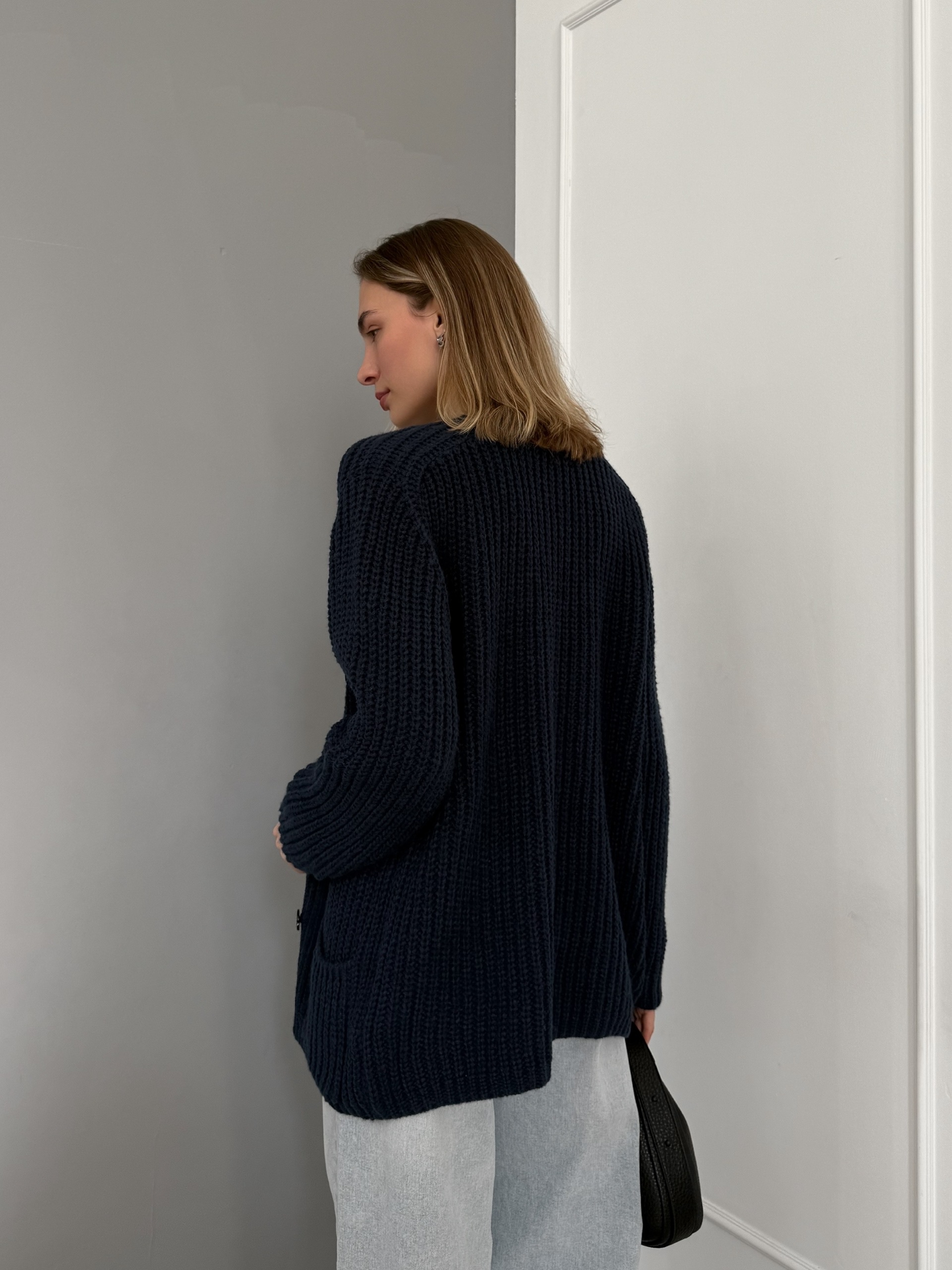 Кардиган Zara 90128 два кармана крупная вязка