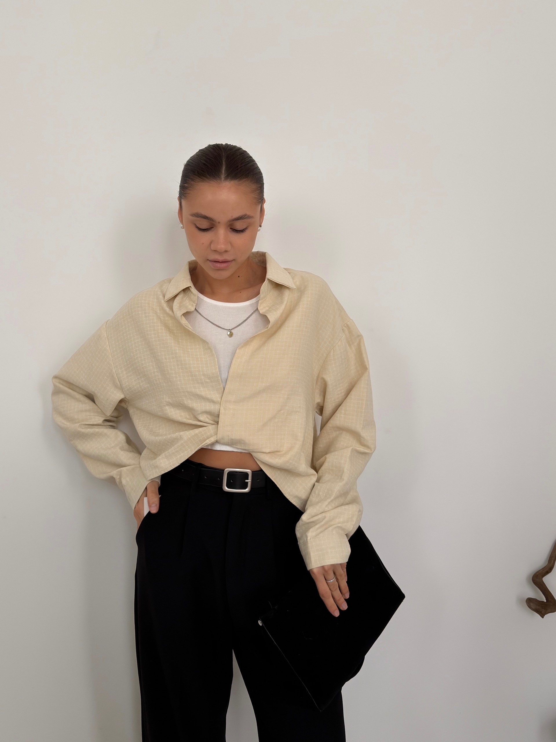 Рубашка Fashion 8985 в клетку+майка+цепочка