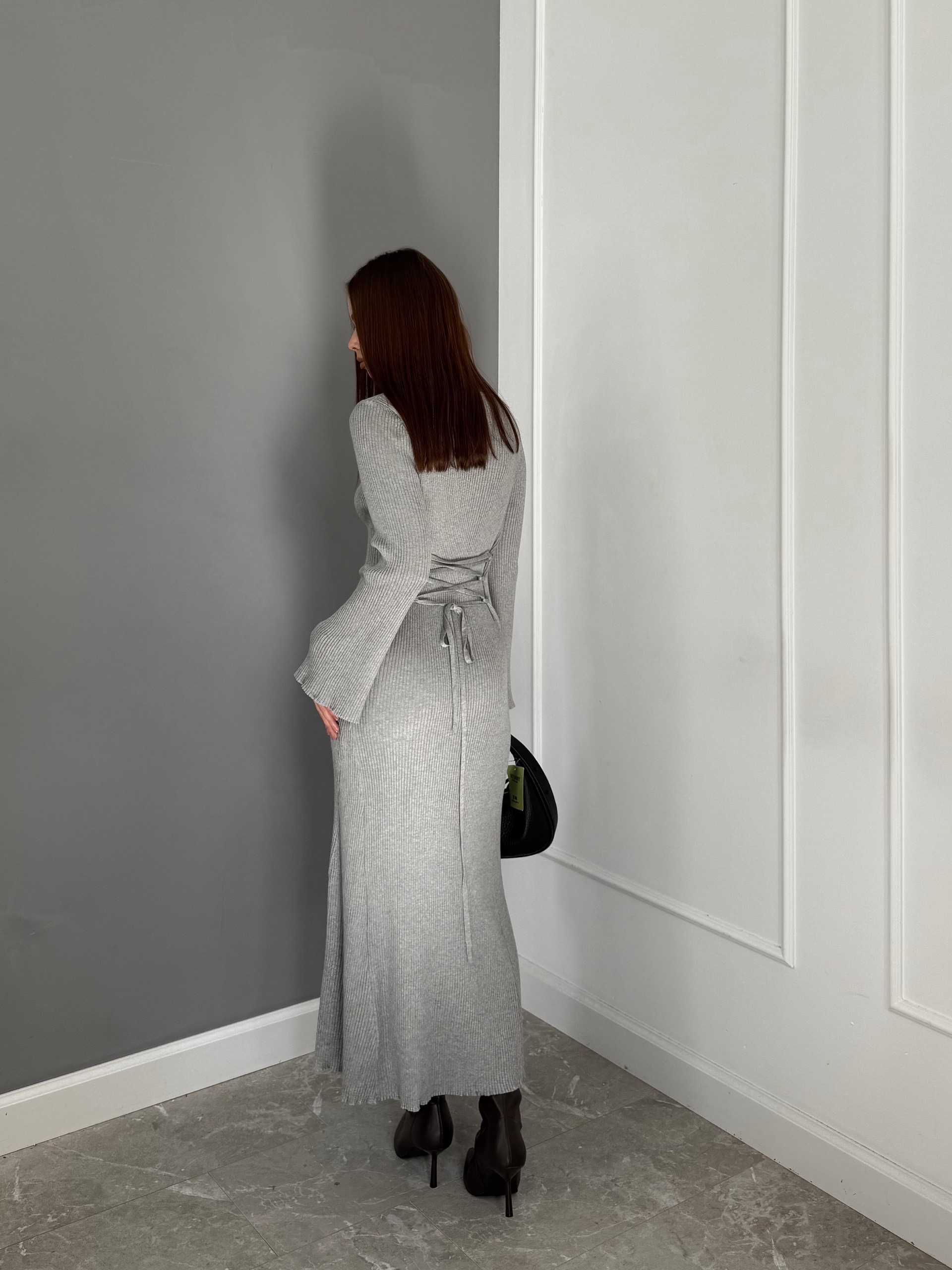 Платье 80043 завязки на талии в рубчик